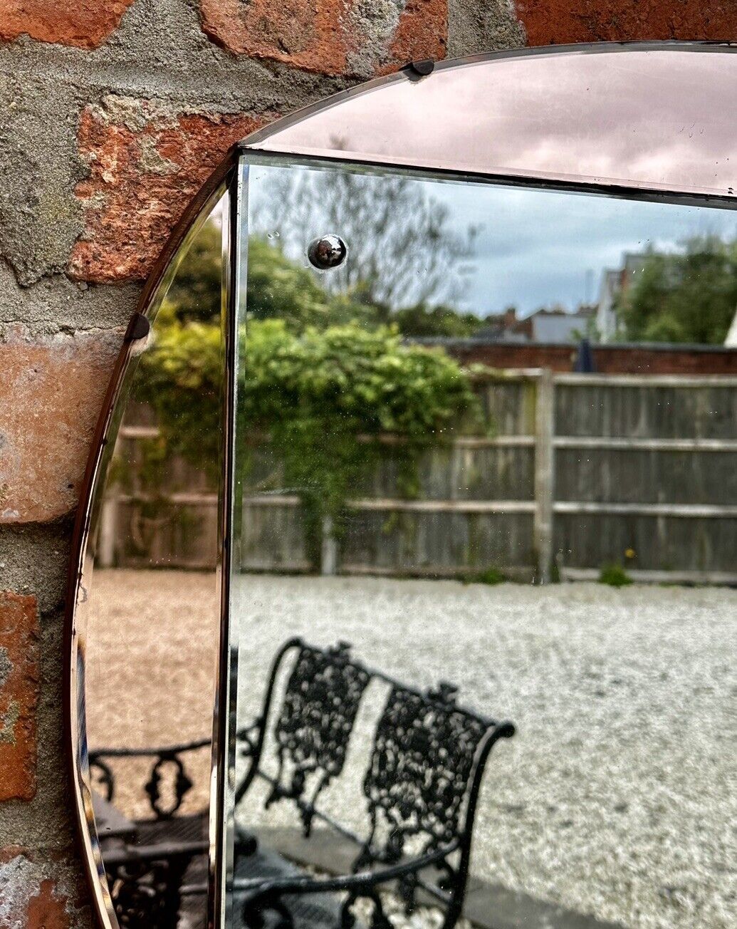 Gorgeous Art Deco Frameless Peach Glass Wall Mirror 70cm By 51cm photo 195.0