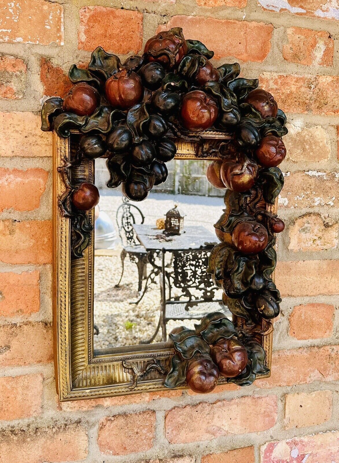 Sensational Chunky Heavily Carved Autumnal Square Mirror With Fruit And Foliage