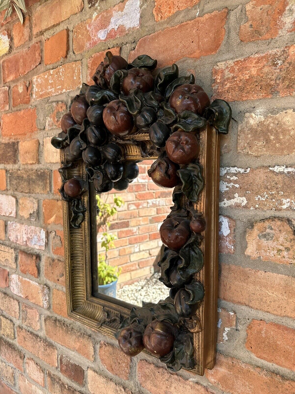 Sensational Chunky Heavily Carved Autumnal Square Mirror With Fruit And Foliage photo 250.0