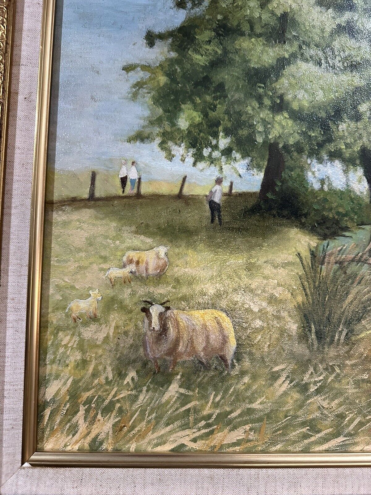 Mid Century Signed Oil On Canvas   Landscape Sheep Scene   90cm By 65cm photo vintage
