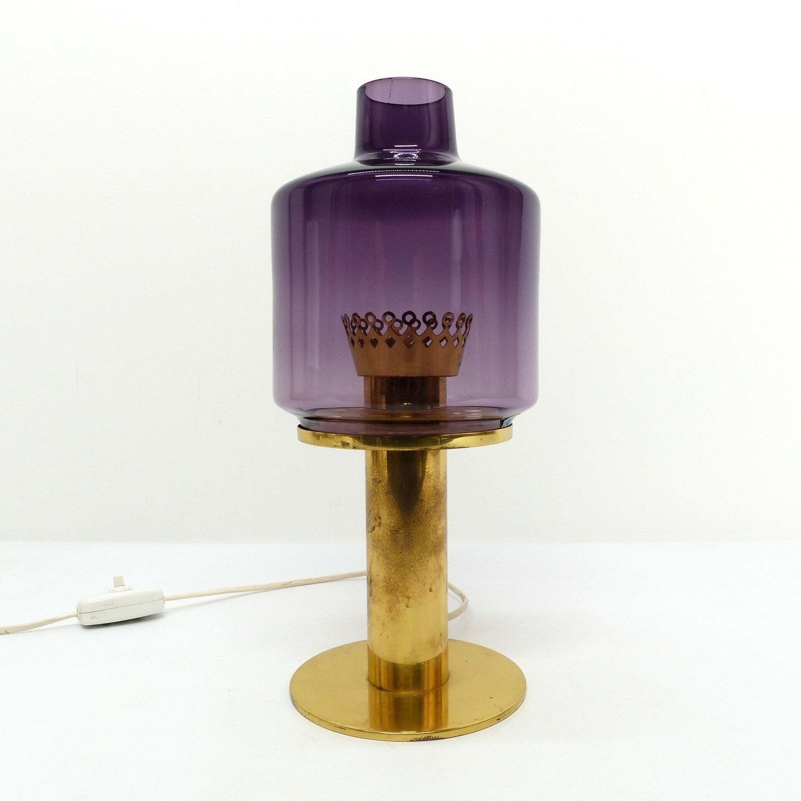 Hans Agne Jakobsson Scandinavian Lamp Brass And Purple Glass B 102