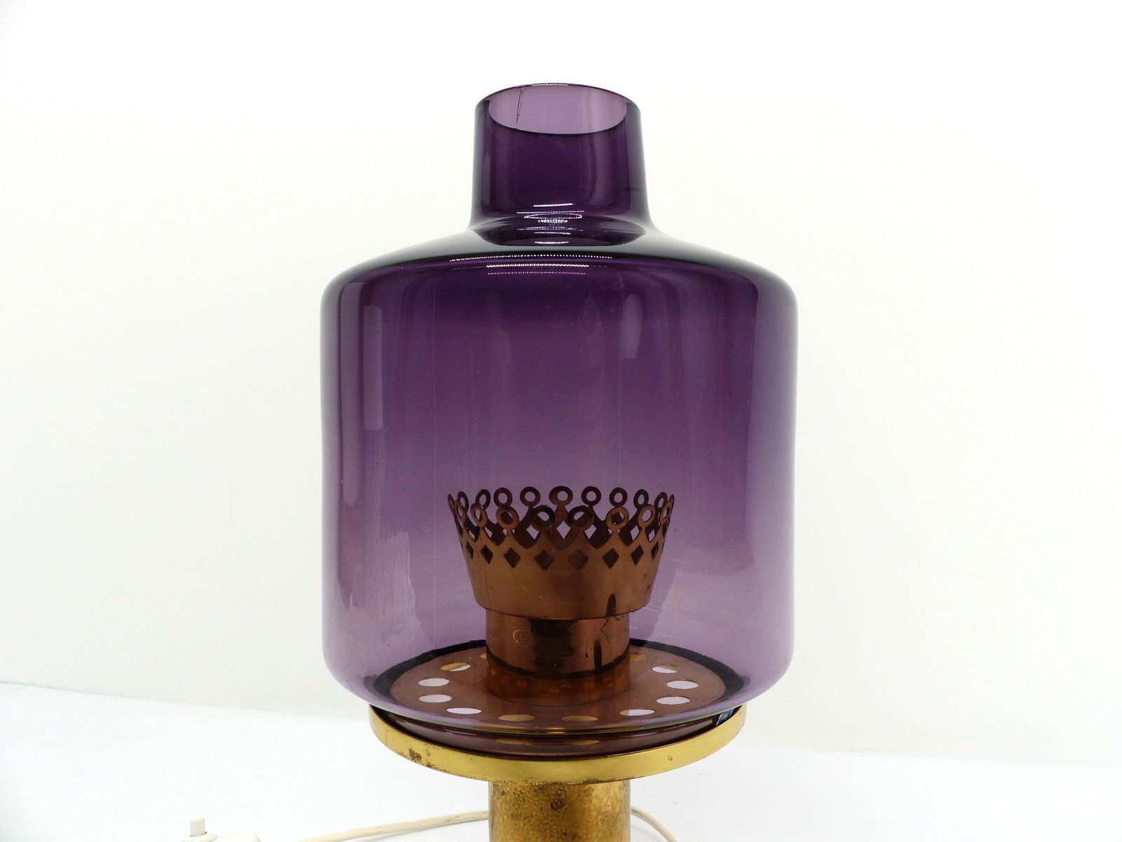 Hans Agne Jakobsson Scandinavian Lamp Brass And Purple Glass B 102 photo for sale