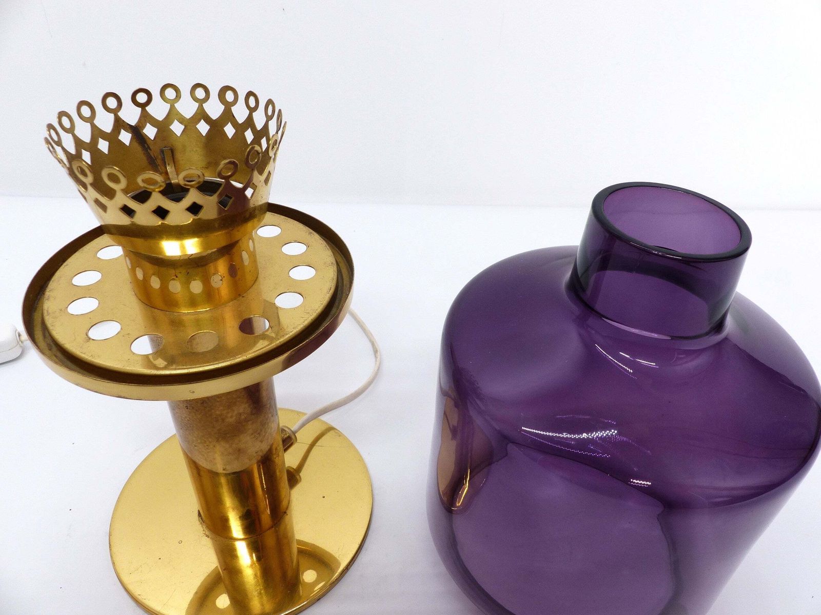 Hans Agne Jakobsson Scandinavian Lamp Brass And Purple Glass B 102 photo vinterior