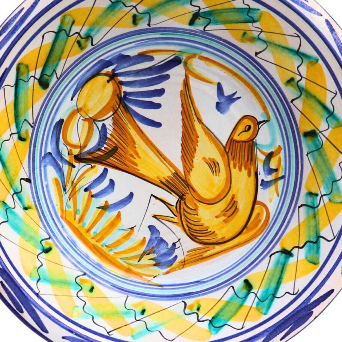 Large Spanish Pottery Hand Painted Bird Bowl Lebrillo Made In Murcia, Spain By El Poveo Fruit Bowl photo furniture