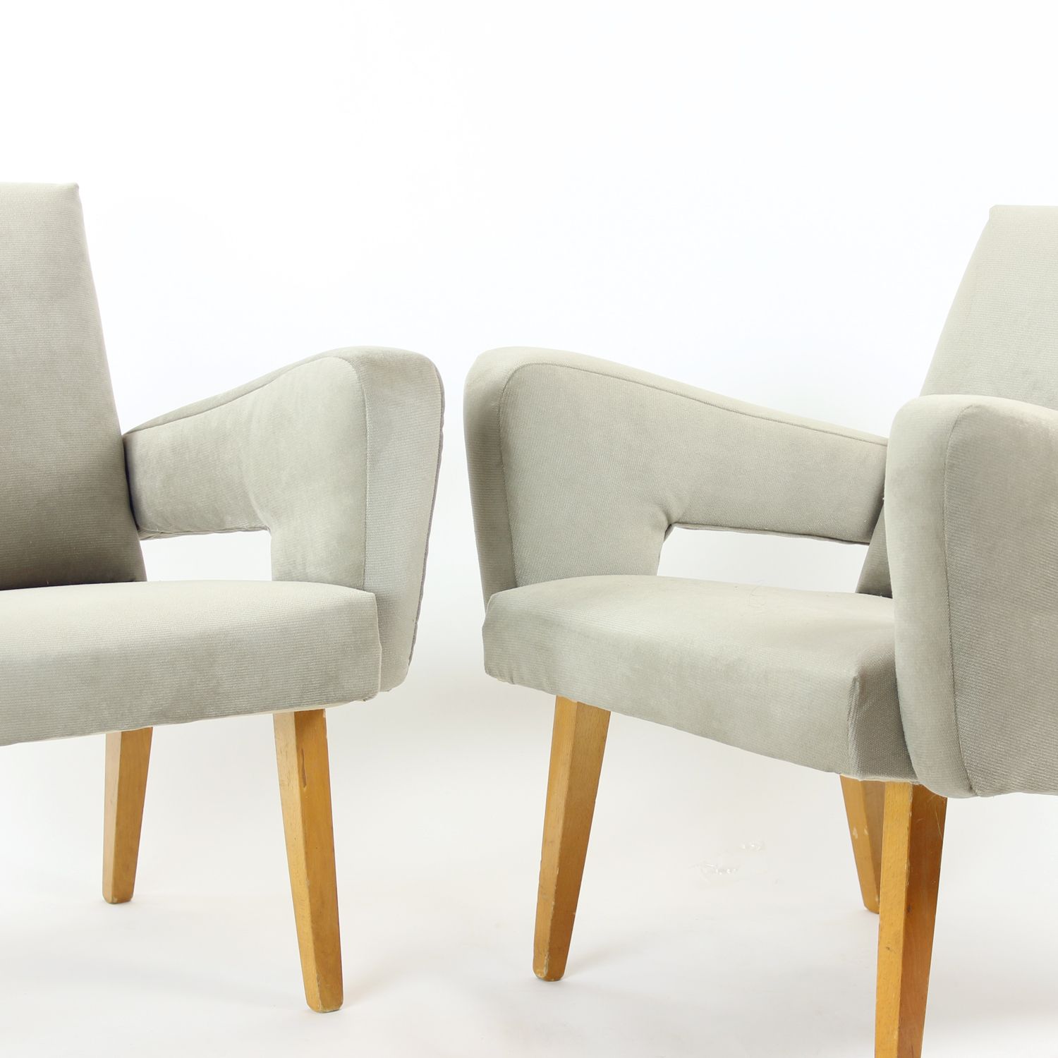 Set Of Two Midcentury Armchairs With Stool, Czechoslovakia 1960s photo Furniture