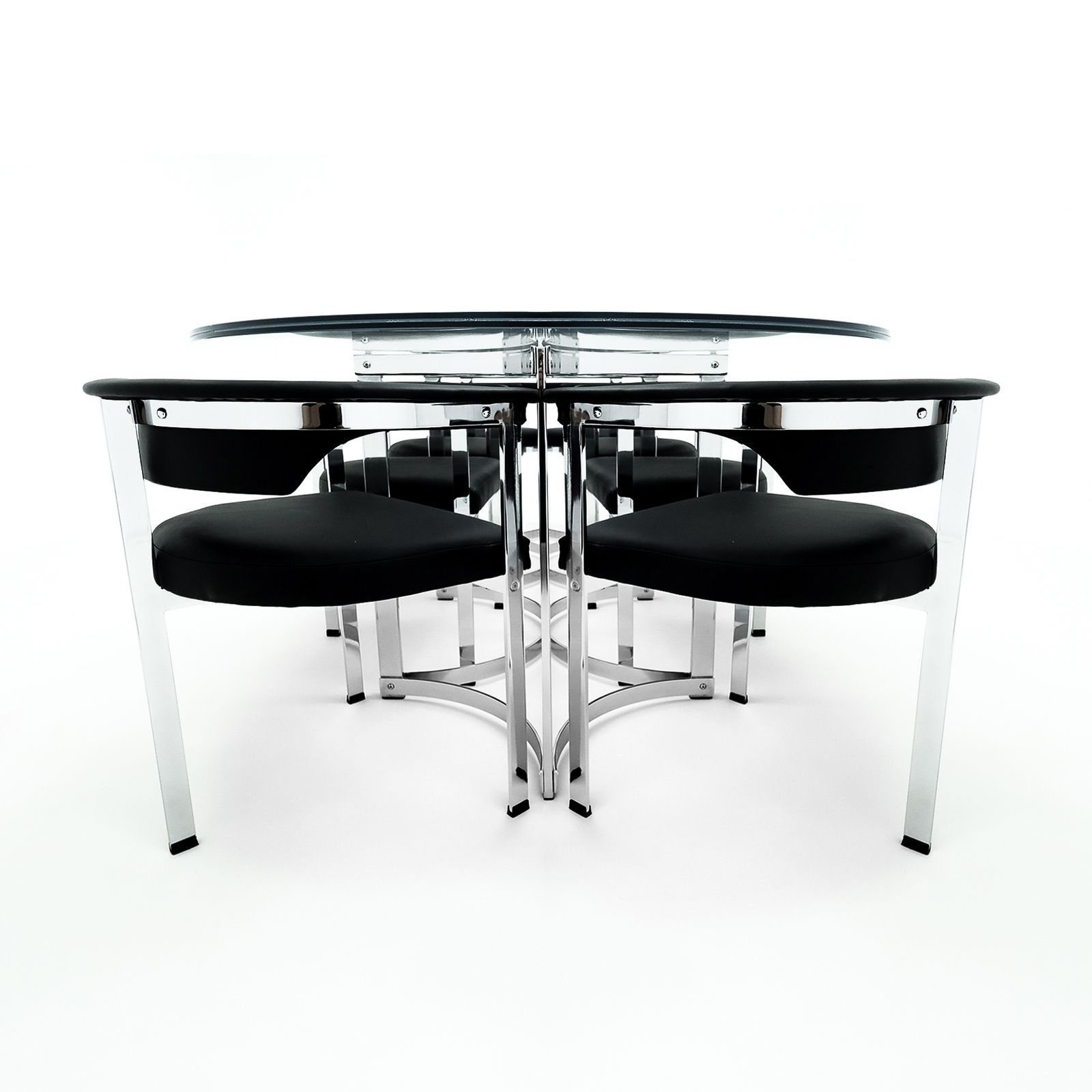 Vintage Chrome And Glass Dining Table And 8 Matching Leather Chairs By Richard Young For Merrow Associates photo Furniture