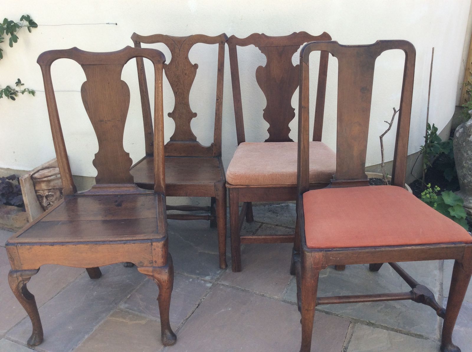 Four 18th Century Oak, Elm And Fruitwood Standard Dining Chairs
