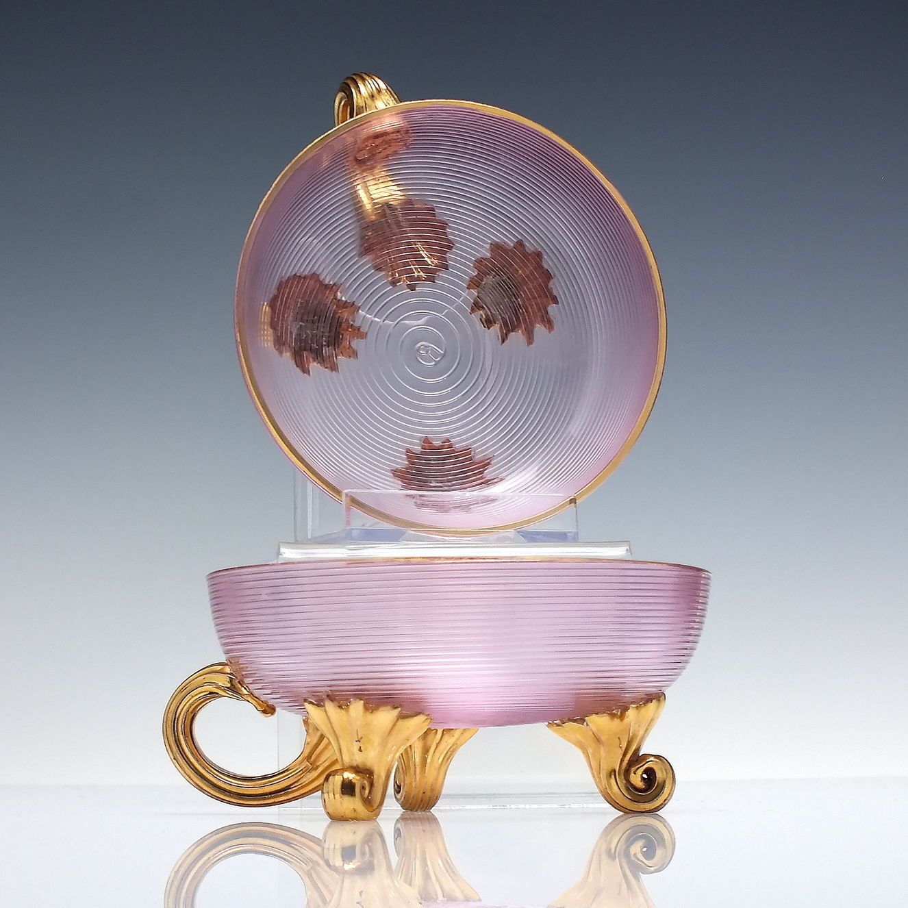 Rare Pair 19th Century Footed And Gilded Glass Berry Dishes C1880 Stevens And Williams Or Webb