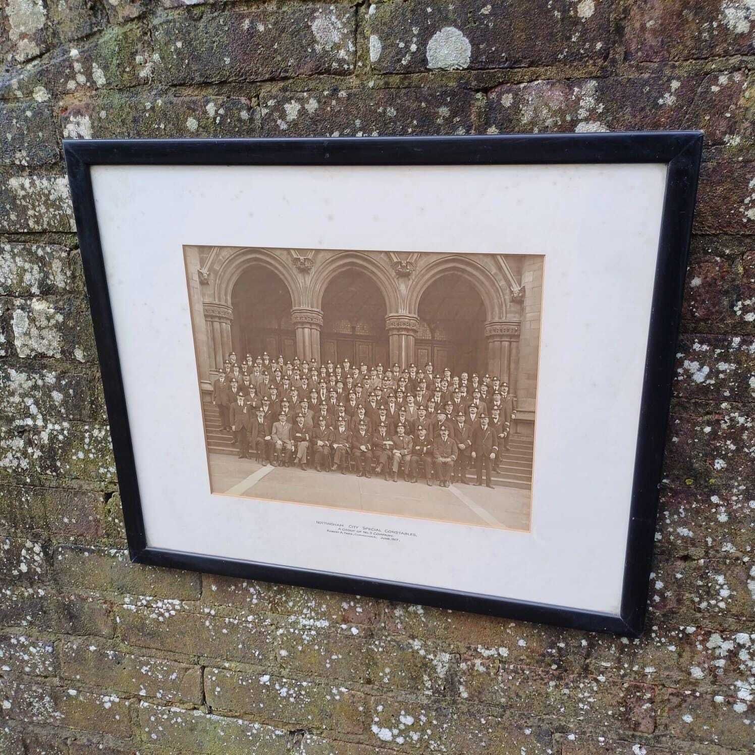 Antique Nottingham (Volunteer) Police Photograph From 1917, Ww1 In Black Vintage Glazed Frame   Large Photo Of Nottingham Special Constables photo furniture