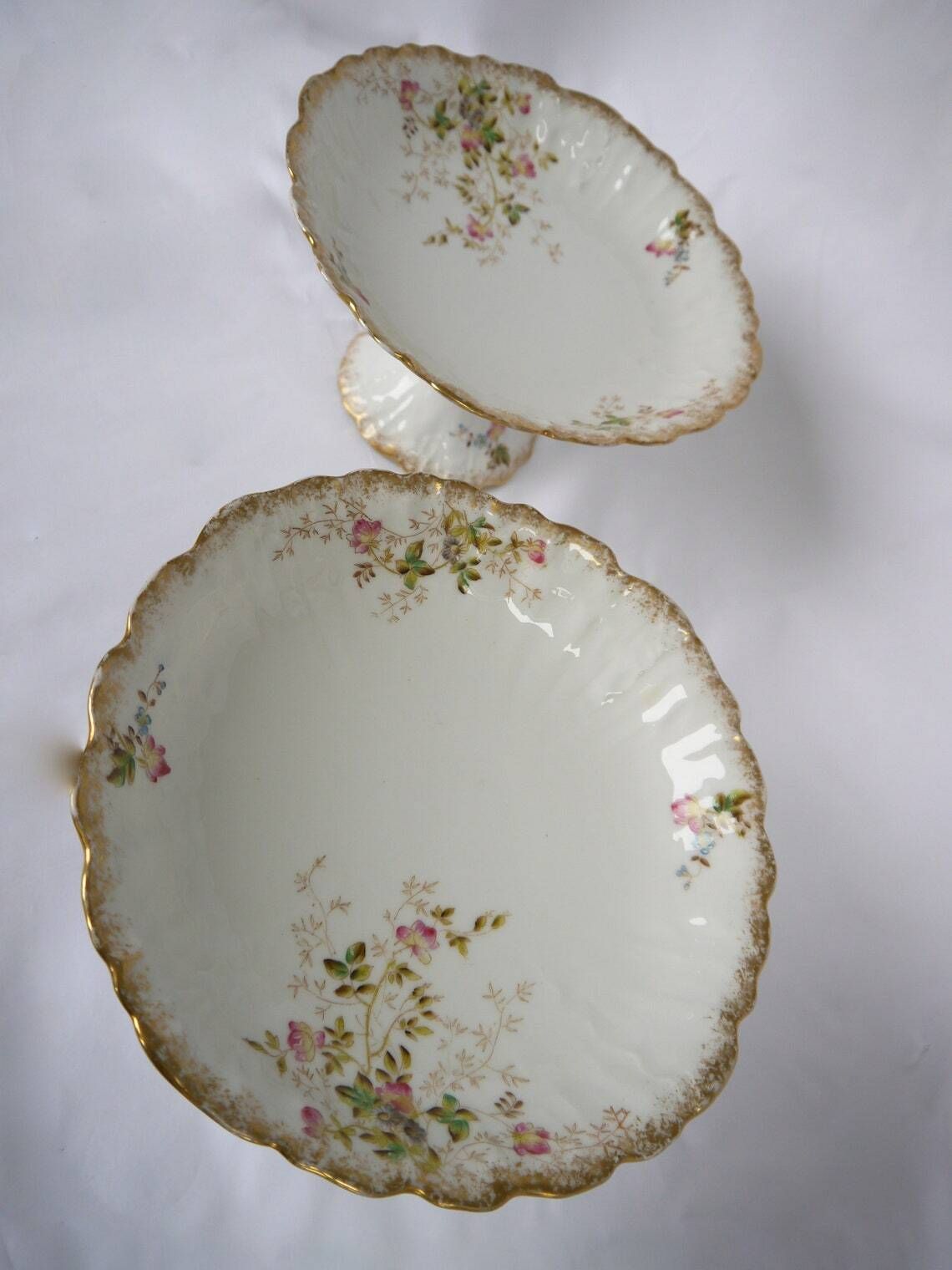 2 Beautiful Vintage Cake Stands Stunning Pair Of French Faience Cake Stands Fruit Stands Floral Ceramic Cake Stands photo for sale