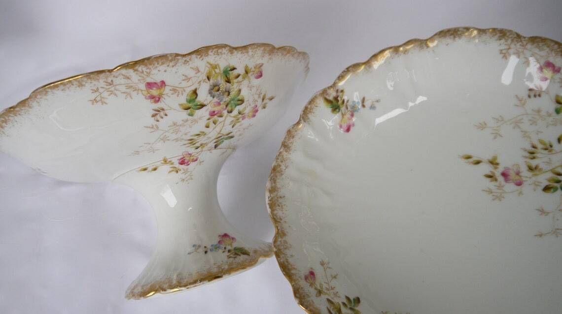 2 Beautiful Vintage Cake Stands Stunning Pair Of French Faience Cake Stands Fruit Stands Floral Ceramic Cake Stands photo buy