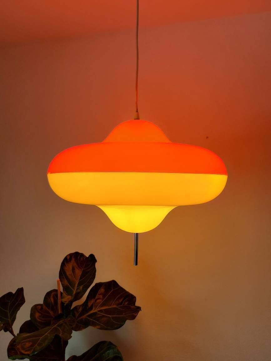 Extra Rare Meblo For Guzzini Pendant Lamp Model Disco, Space Age Lamp Harvey Guzzini, Retro Lamp 70's, Atomic Ceiling Light, Retro Lighting