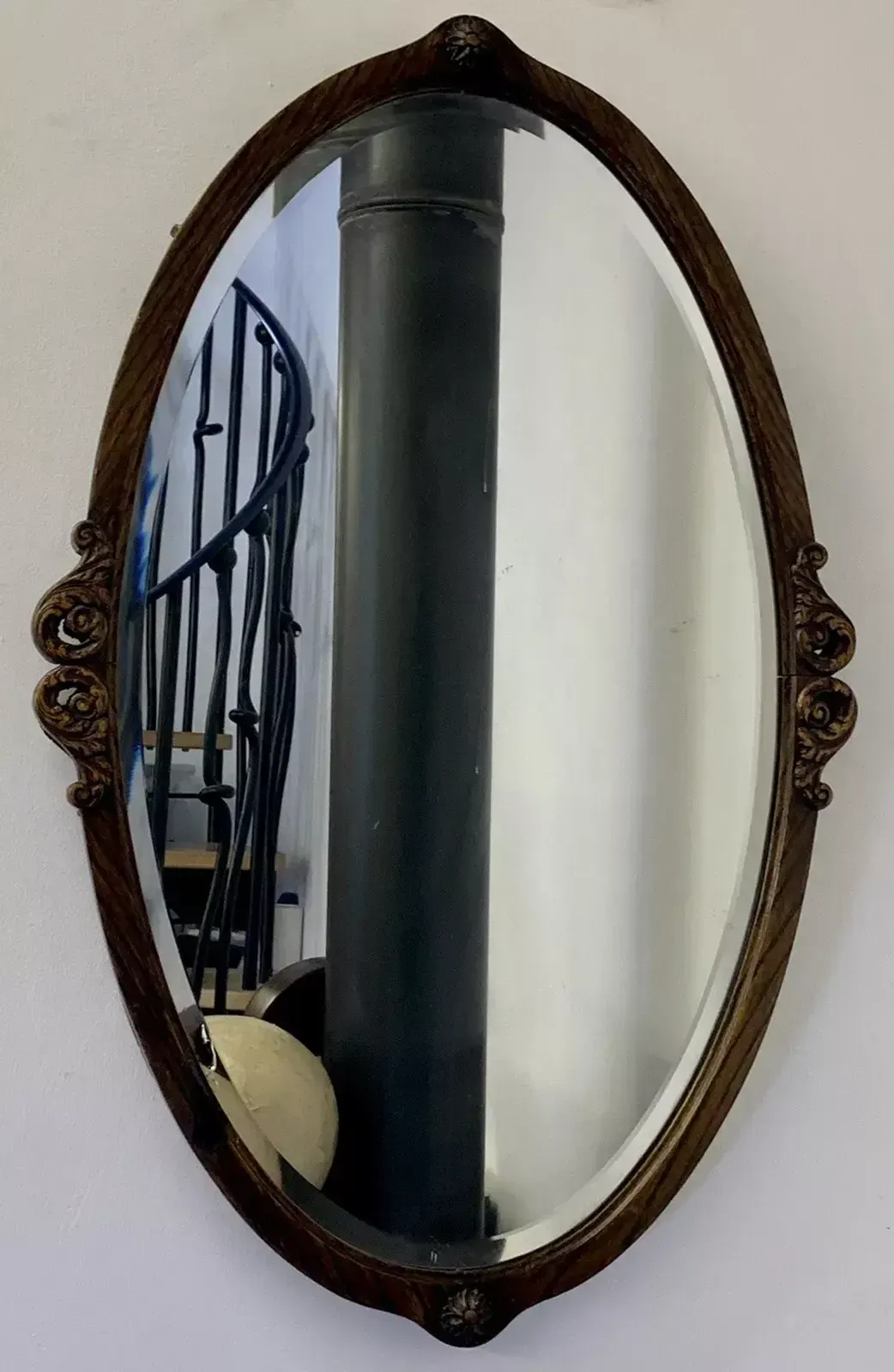 Antique Edwardian Carved English Oak Wall Mirror   76cm By 49cm photo furniture