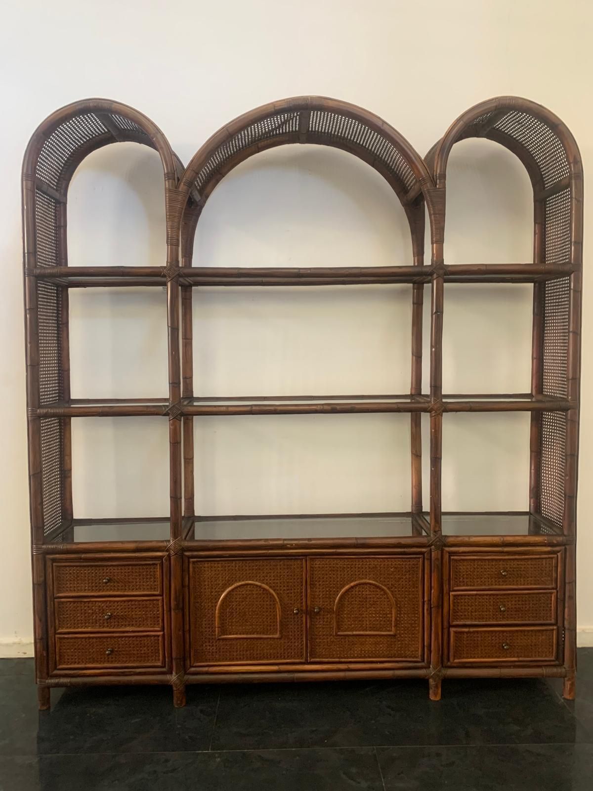 Bookcase In Malacca Rattan And Crystal By Vivai Del Sud, 1970s photo furniture