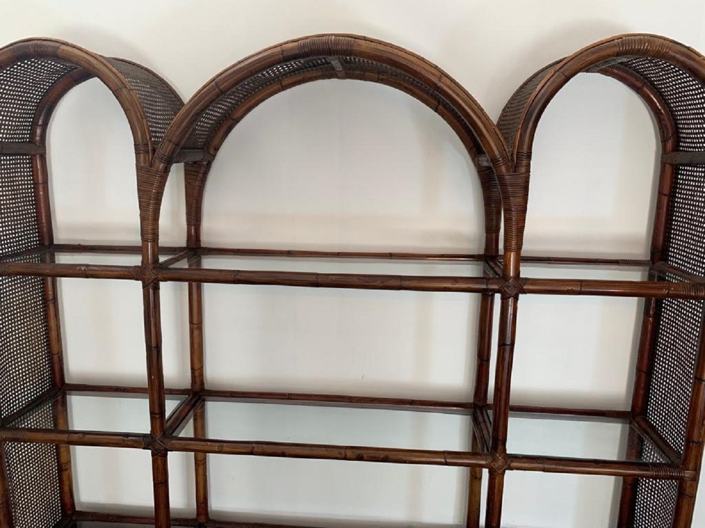 Bookcase In Malacca Rattan And Crystal By Vivai Del Sud, 1970s photo 2637.44