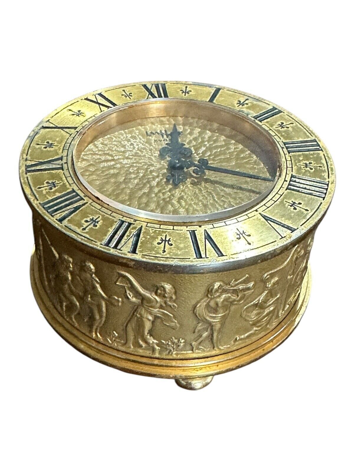Imahof Mid Century Gold Neo Classical Musical Scene Desk Table Clock   Very Rare photo furniture