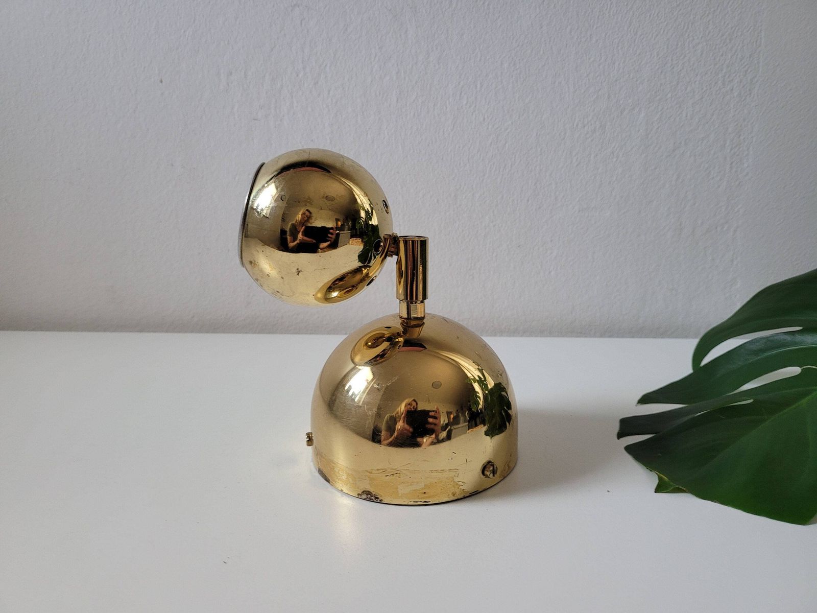Vintage Eye Ball Lamp, Retro Wall Lamp, Brass Lamp, Golden Wall Light, 80's Lamps, Bedside Light, Holywood Regency Style, Spotlight photo 59.0