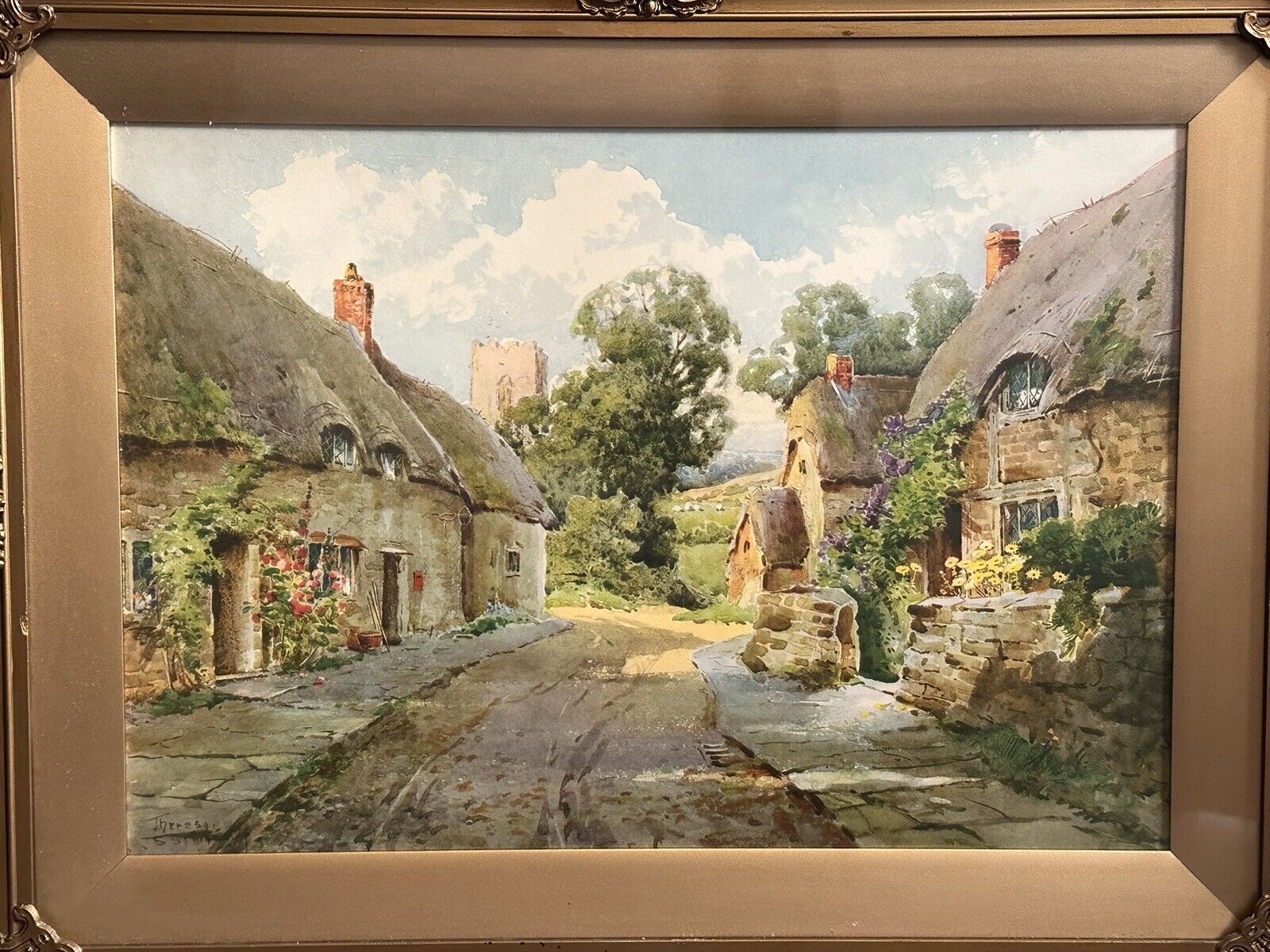 Superb Antique 19th Century Coloured Print By Theresa Sylvester   Cotswolds photo 95.0