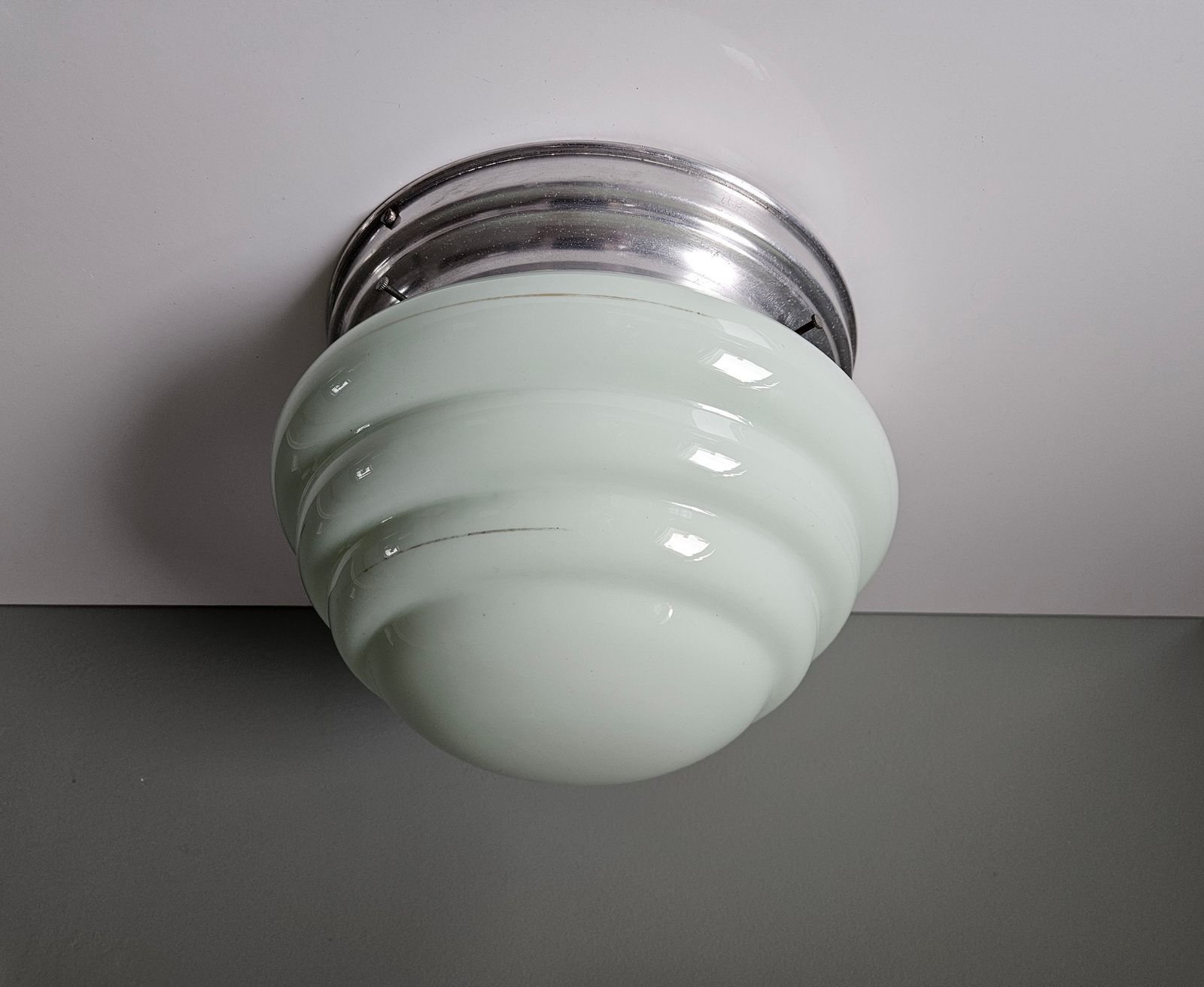 Antique Flush Mount Ceiling Light, Art Deco Light, Vintage Ceiling Lamp, Mint Green Lamp, Glass Globe Lamp, Mid Century