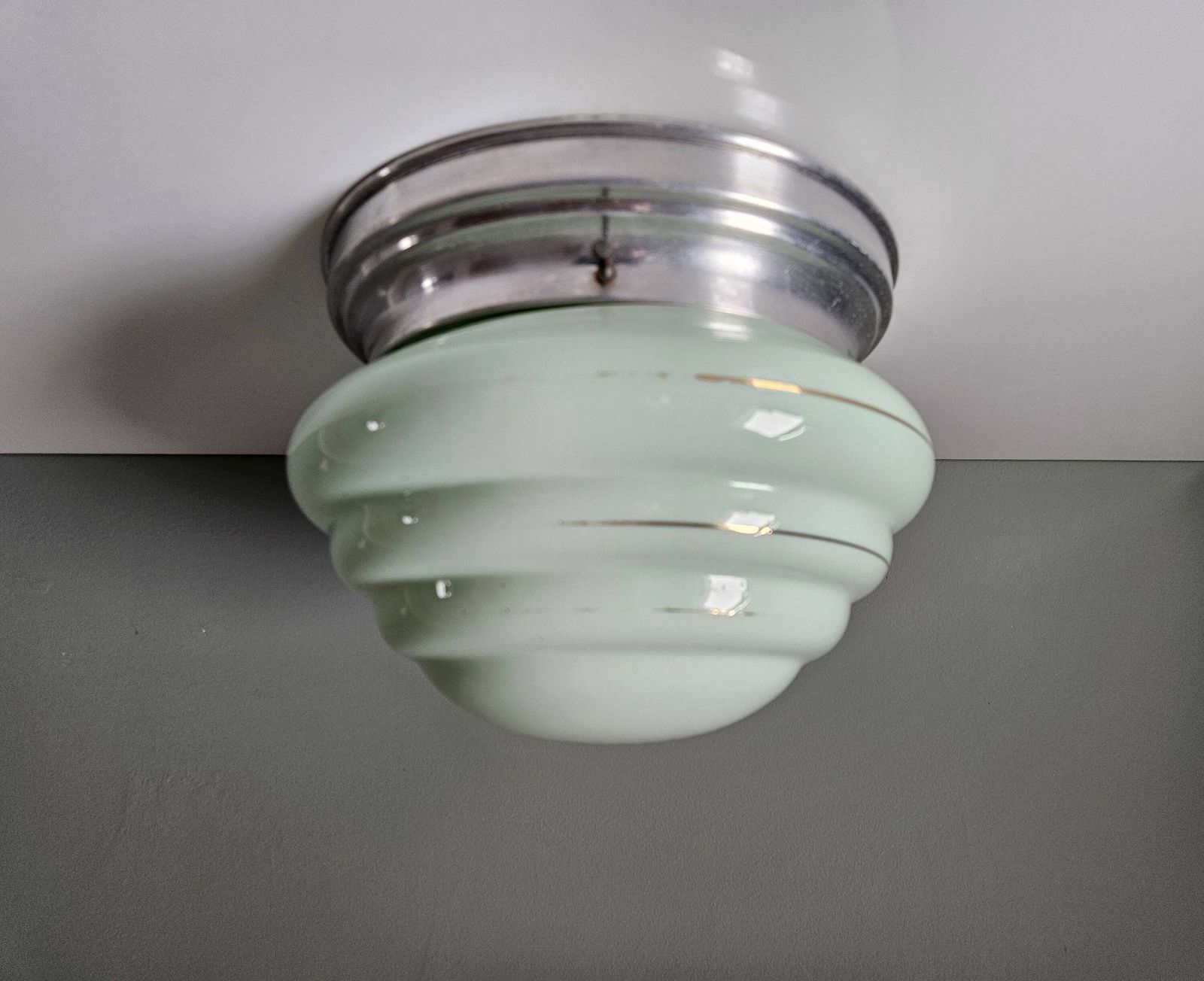 photo for sale Antique Flush Mount Ceiling Light, Art Deco Light, Vintage Ceiling Lamp, Mint Green Lamp, Glass Globe Lamp, Mid Century