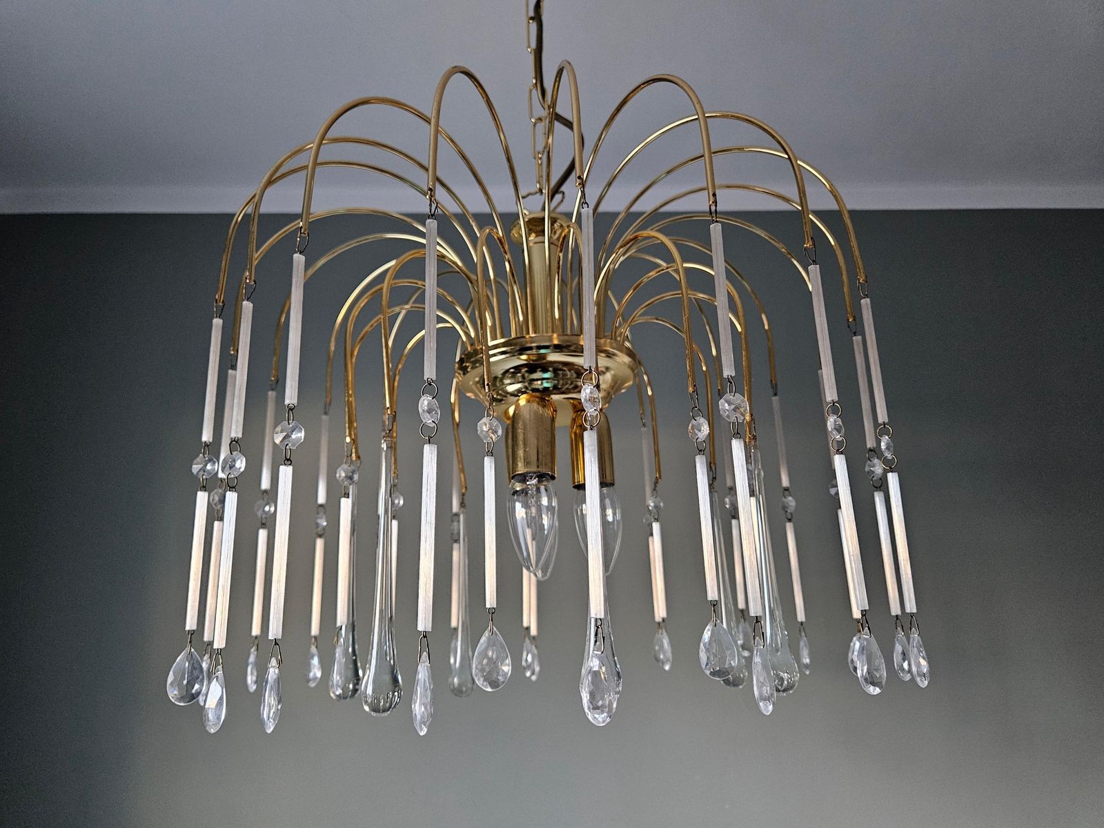 Vintage Crystal Murano Glass Ceiling Light, Mid Century Paolo Venini Waterfall Chandelier, Teardrops Crystal Chandelier, Pendant Lamp photo 339.0