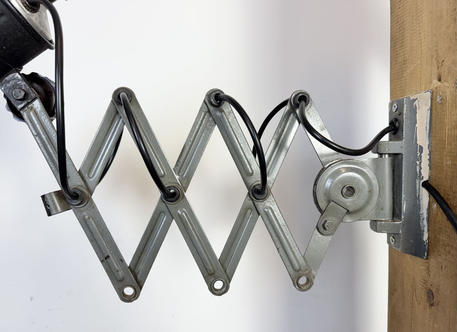Industrial Black Enamel Scissor Wall Lamp, 1950s, 2x photo 279.0