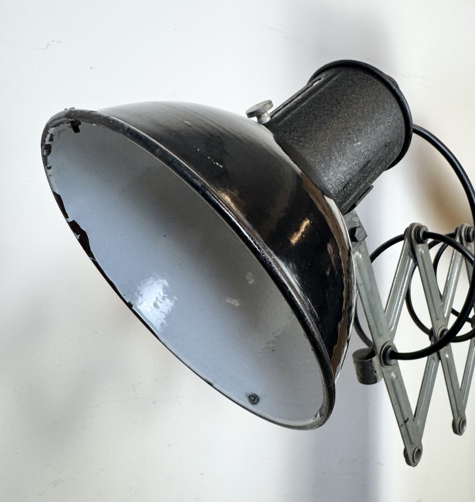 Industrial Black Enamel Scissor Wall Lamp, 1950s, 2x photo vintage