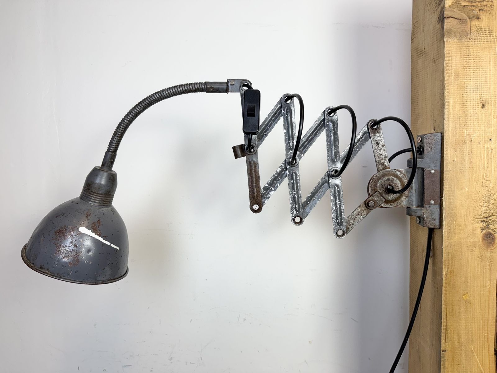 Grey Industrial Scissor Wall Lamp From Elektroinstala, 1960s photo for sale