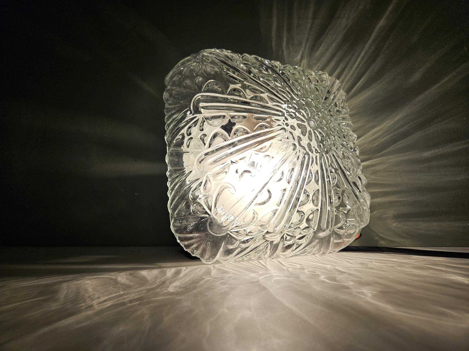 Vintage Glass Flush Mount Ceiling Light, Clear Glass Wall Lamp, Mid Century Modern Plafoniera, Glass Sconce, Vintage Lamp photo furniture