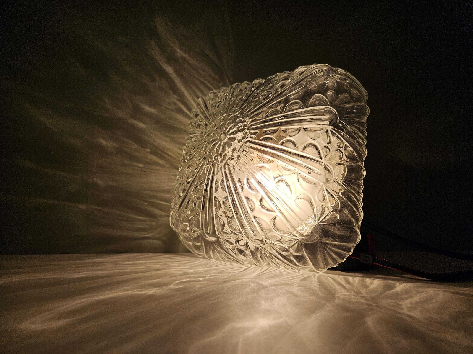 Vintage Glass Flush Mount Ceiling Light, Clear Glass Wall Lamp, Mid Century Modern Plafoniera, Glass Sconce, Vintage Lamp photo buy