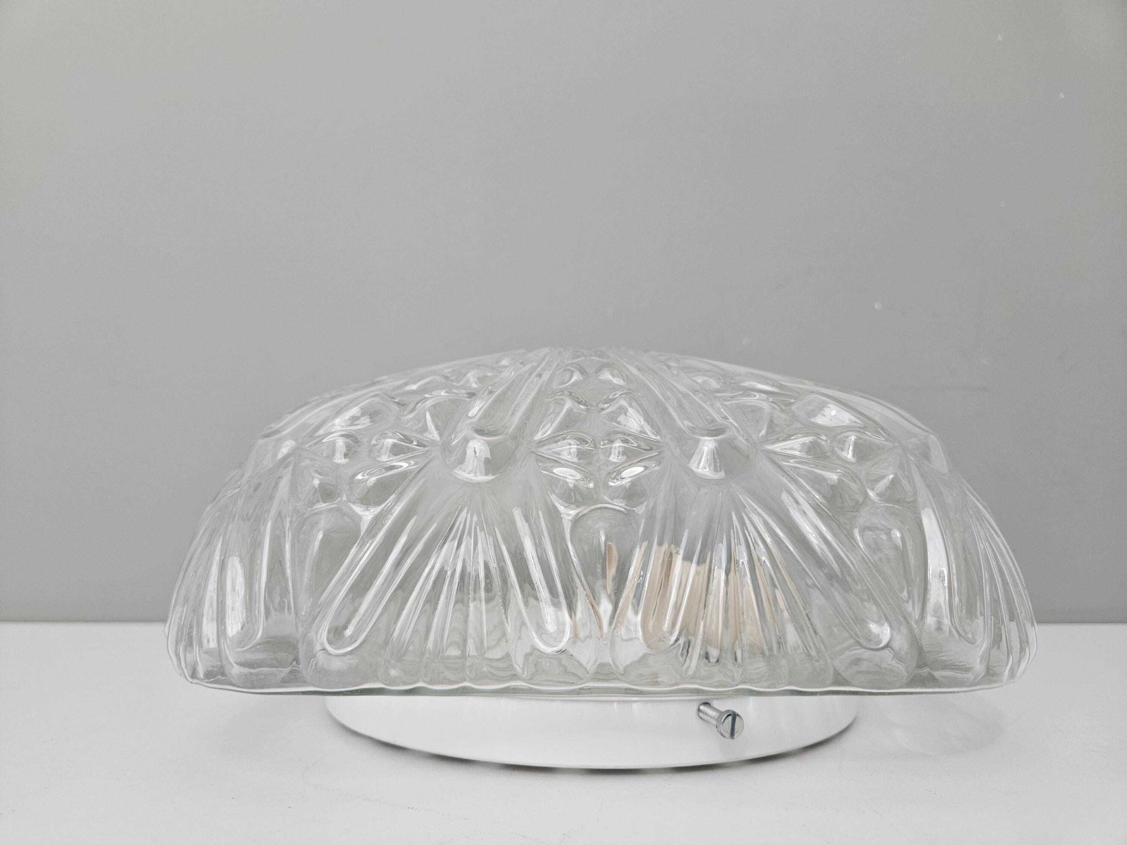 Vintage Glass Flush Mount Ceiling Light, Clear Glass Wall Lamp, Mid Century Modern Plafoniera, Glass Sconce, Vintage Lamp photo vintage