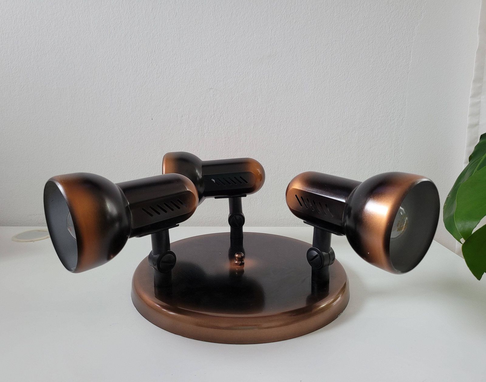 Vintage Flush Mount Ceiling Light, Copper Ceiling Lamp, 80's Lamps, 80s Bronze Lamp, Retro Spotlight, Brown Spot Light, Light Fixture photo for sale