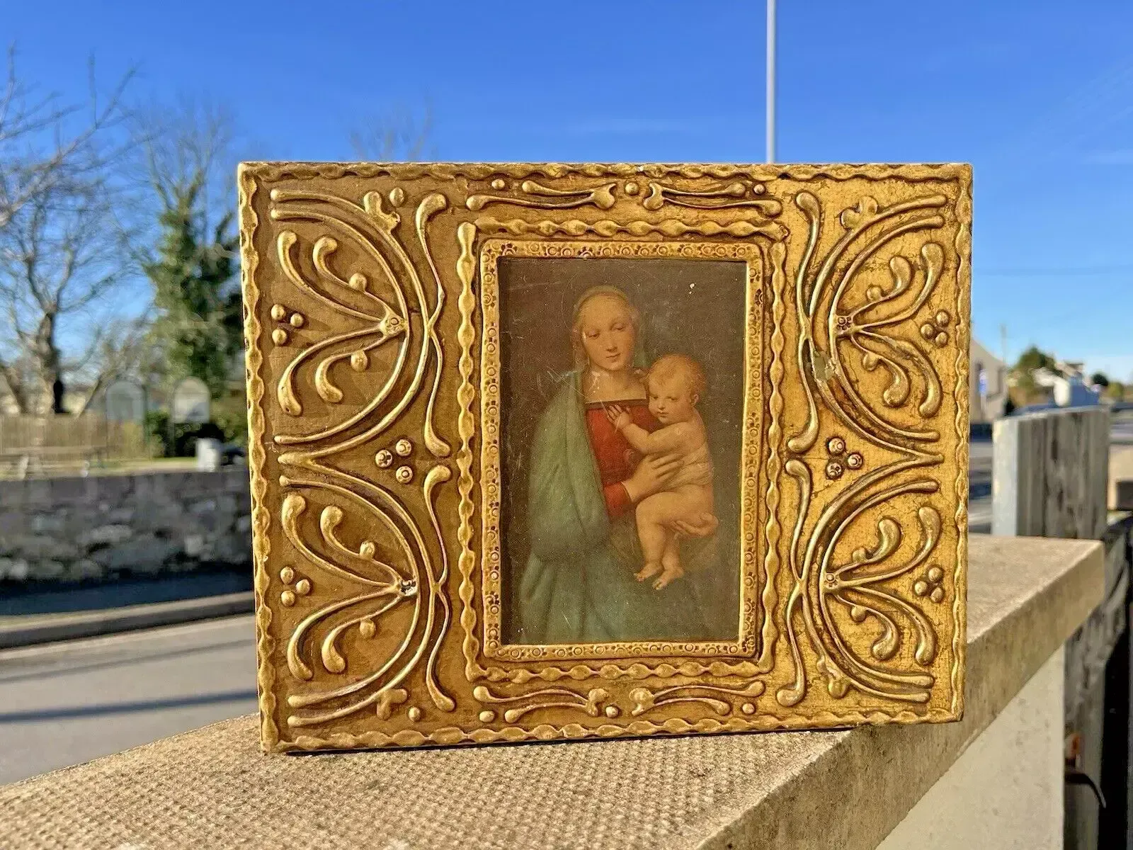 Florentine Giltwood Madonna Del Granduca Italian Brutalist Wooden Jewellery Box