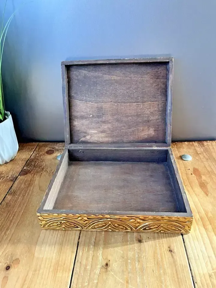 Home Decor Florentine Giltwood Madonna Del Granduca Italian Brutalist Wooden Jewellery Box photo