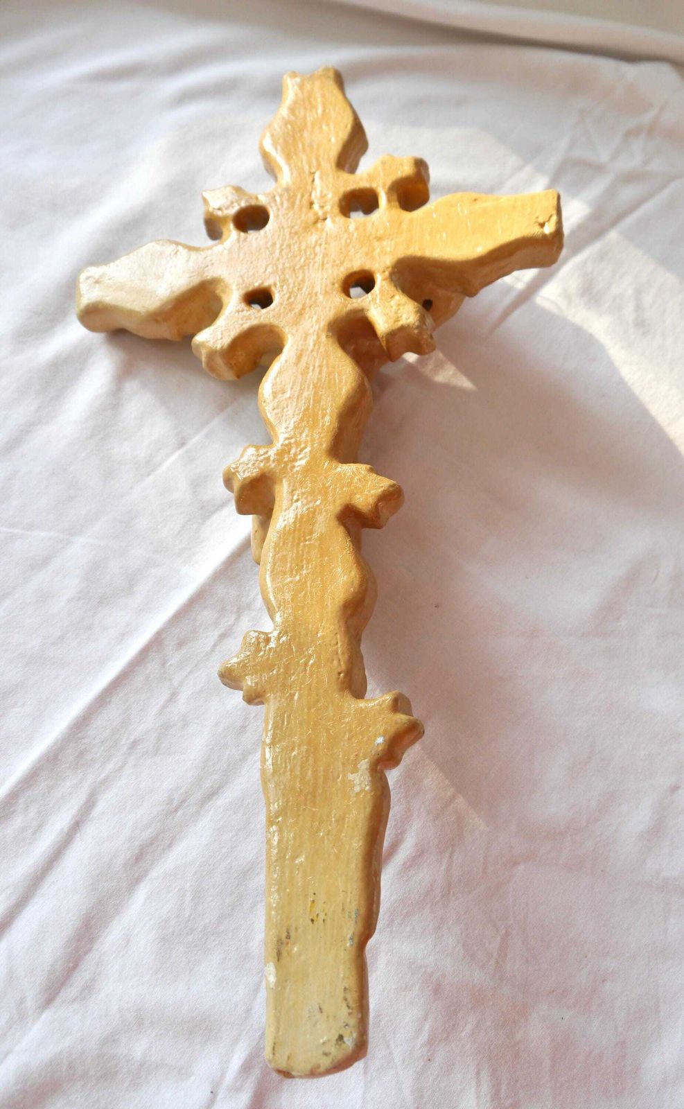 photo furniture Wood And Plaster Crucifix, Vintage Hanging Cross, Jesus On The Cross, Religious Hanging Ornament