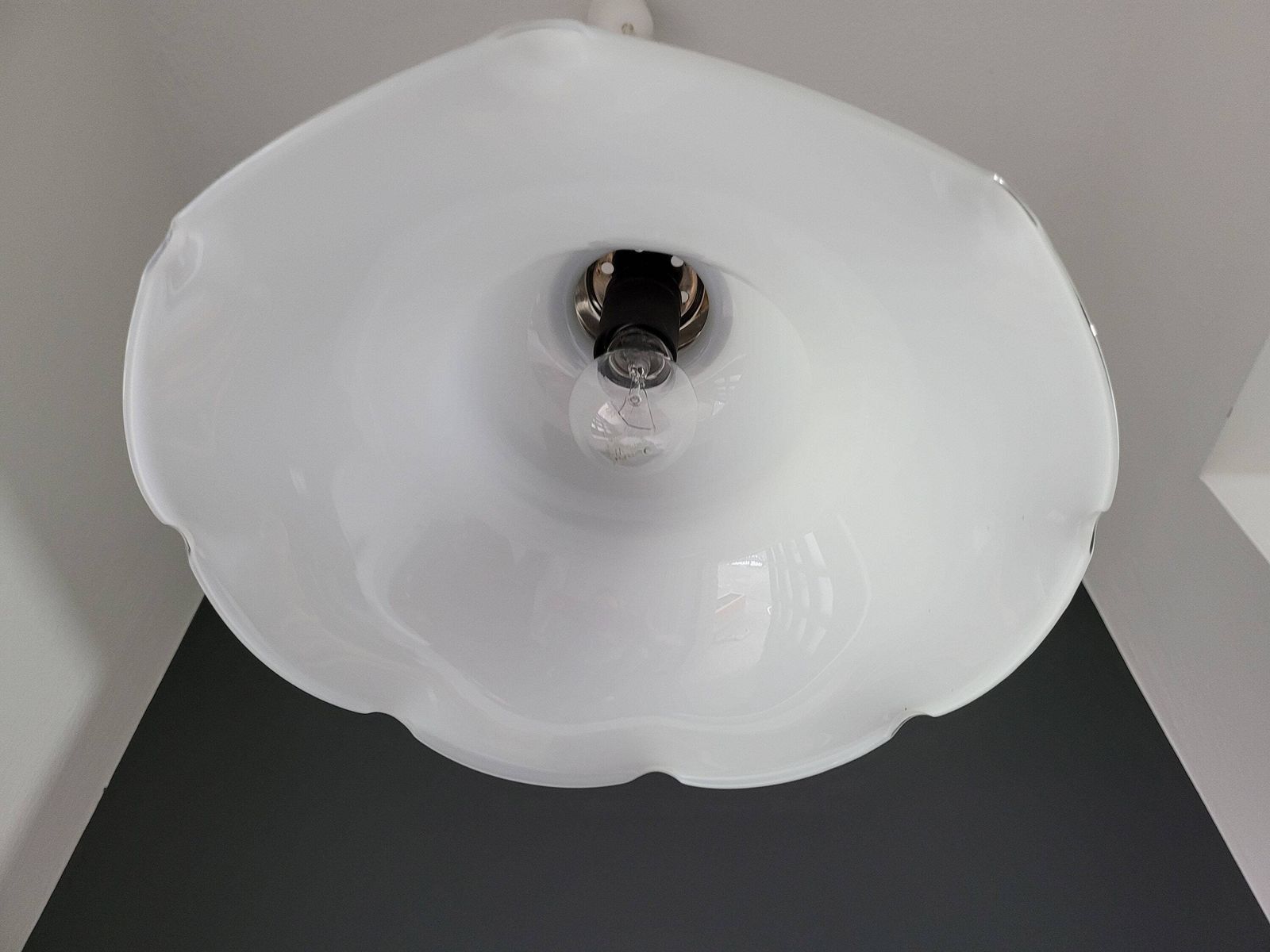 Vintage Pendant Lamp In Fazzoletto Style, Mid Century Modern Ceiling Light 70's, Glass Lamp, Mcm Light Fixture, White Chandelier, Retro Lamp photo Lighting