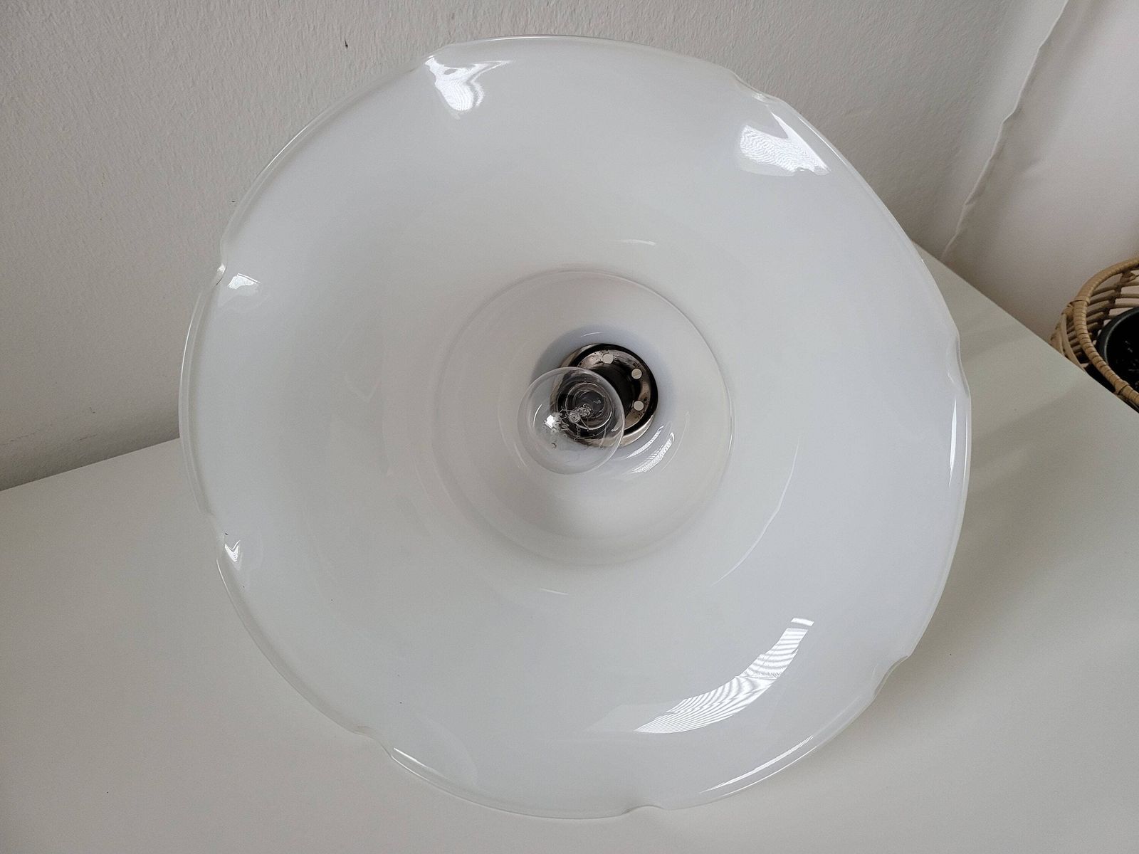 Vintage Pendant Lamp In Fazzoletto Style, Mid Century Modern Ceiling Light 70's, Glass Lamp, Mcm Light Fixture, White Chandelier, Retro Lamp photo 104.0