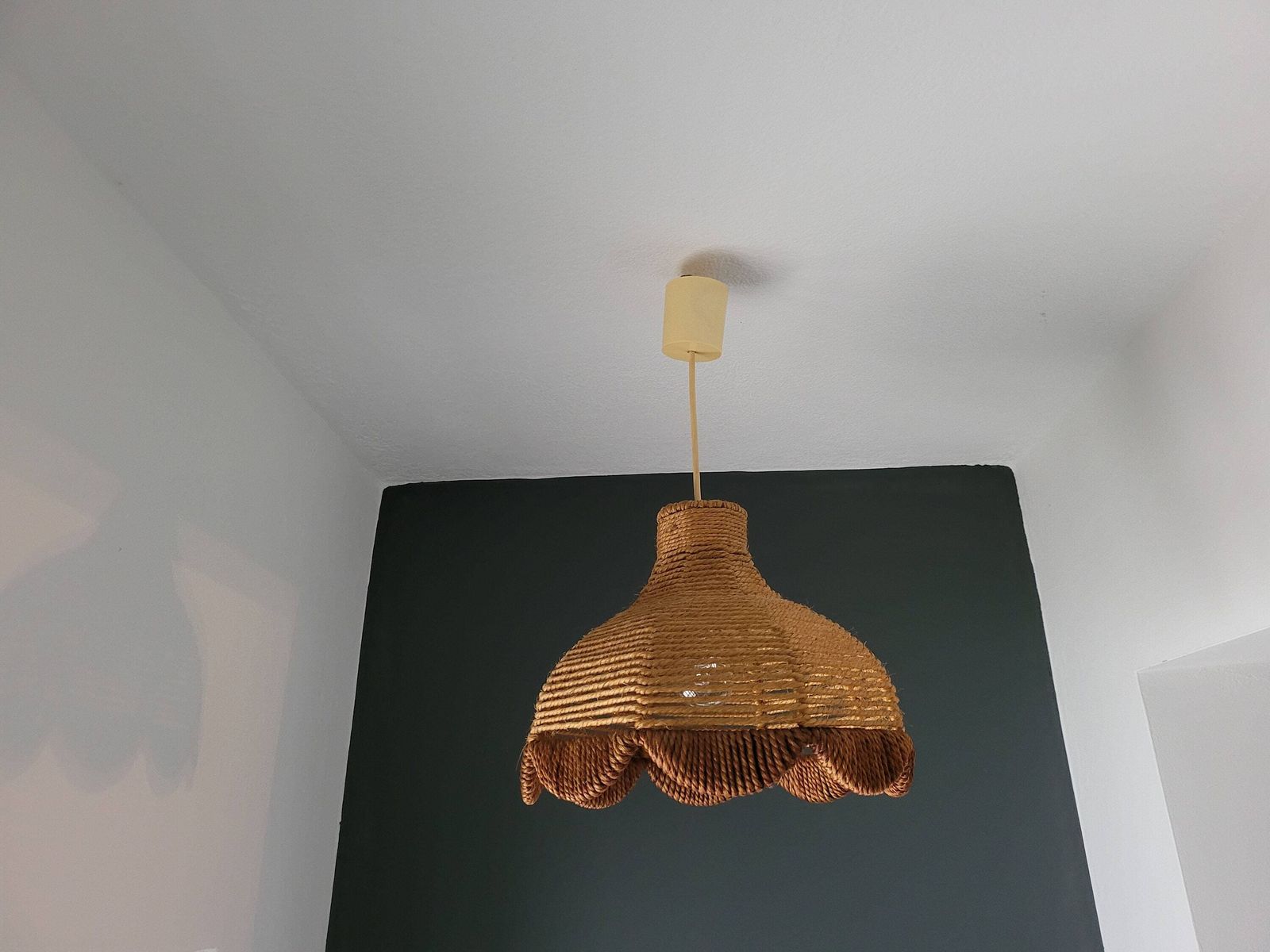 Vintage Pendant Lamp, Bohemian Wicker Lamp, Mid Century Modern, Boho Ceiling Light, 70s, Retro Hanging Light, Rustic Lamp, Rope Lamp, String photo for sale