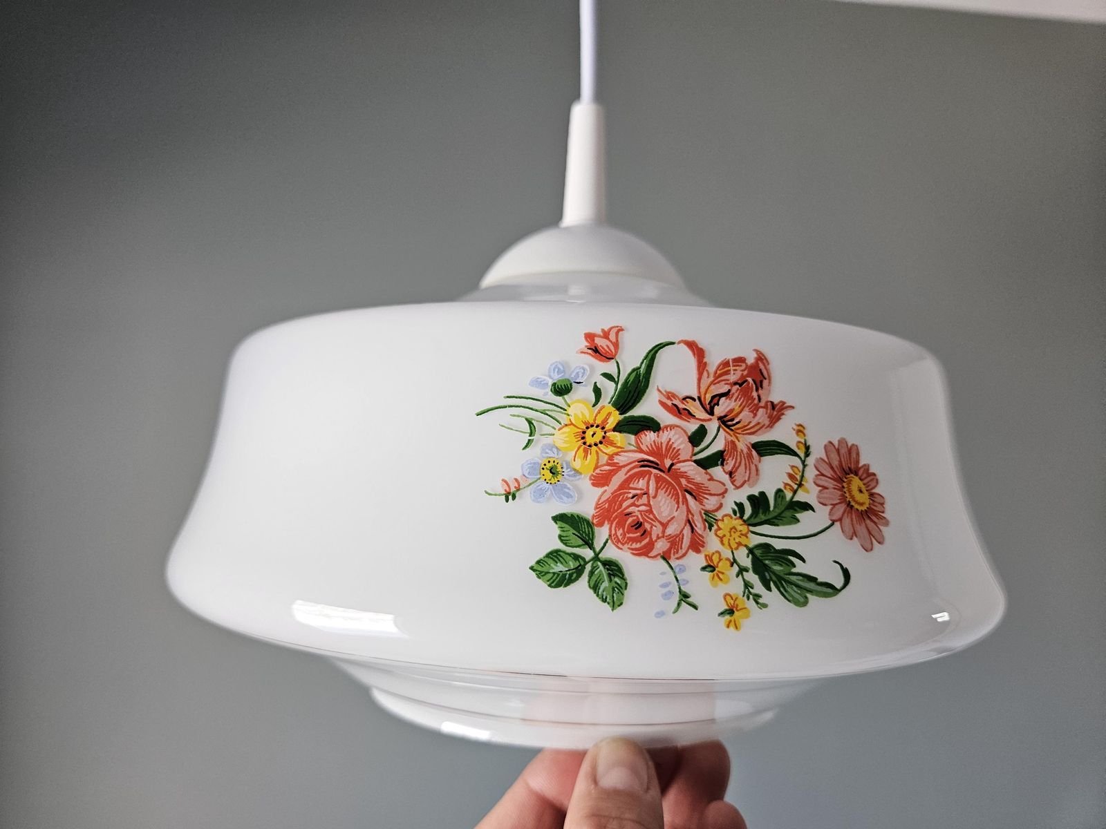 Vintage Pendant Light, Kitchen Lamp, Retro Lamp, Granny's Lamp, Cottage Core, Flower Ceiling Light, 60's Lamps, Farmhouse photo for sale
