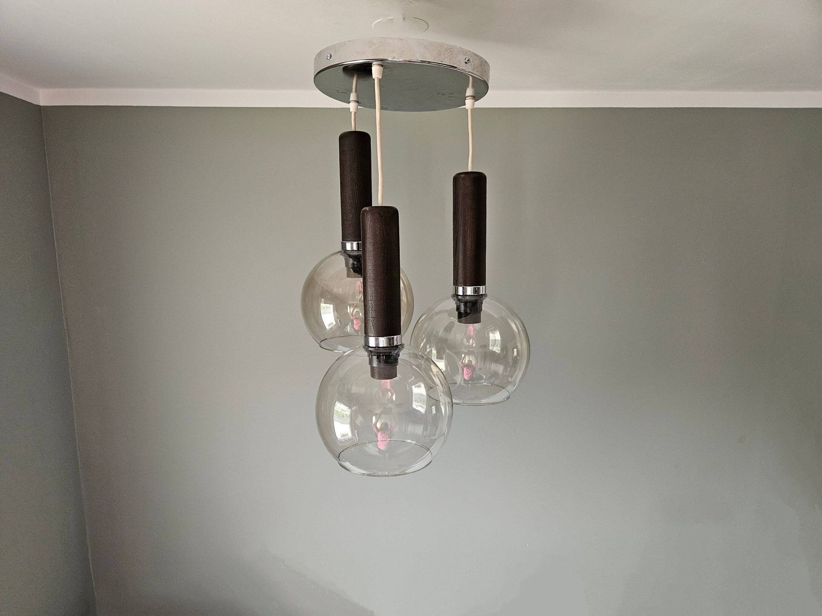 Mid Century Modern Pendant Lamp, Cascade Lamp, Space Age Ceiling Light, Yugoslavia 70's, Mcm Light Fixture, Glass Wood Vintage Chandelier photo Lighting