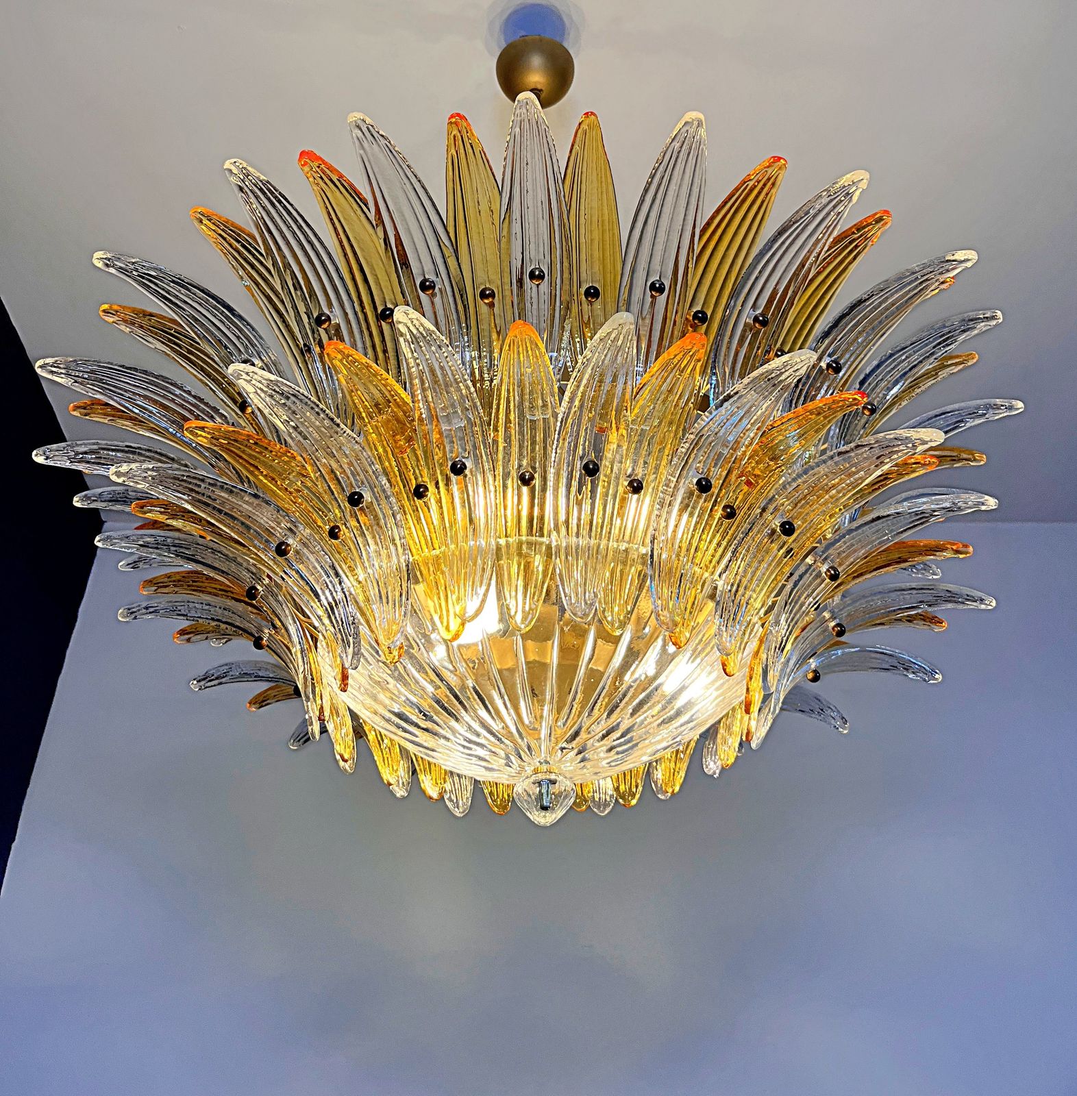 Lighting Murano Chandelier Original Palmette, Two Levels, 82 Amber And Clear Glasses photo