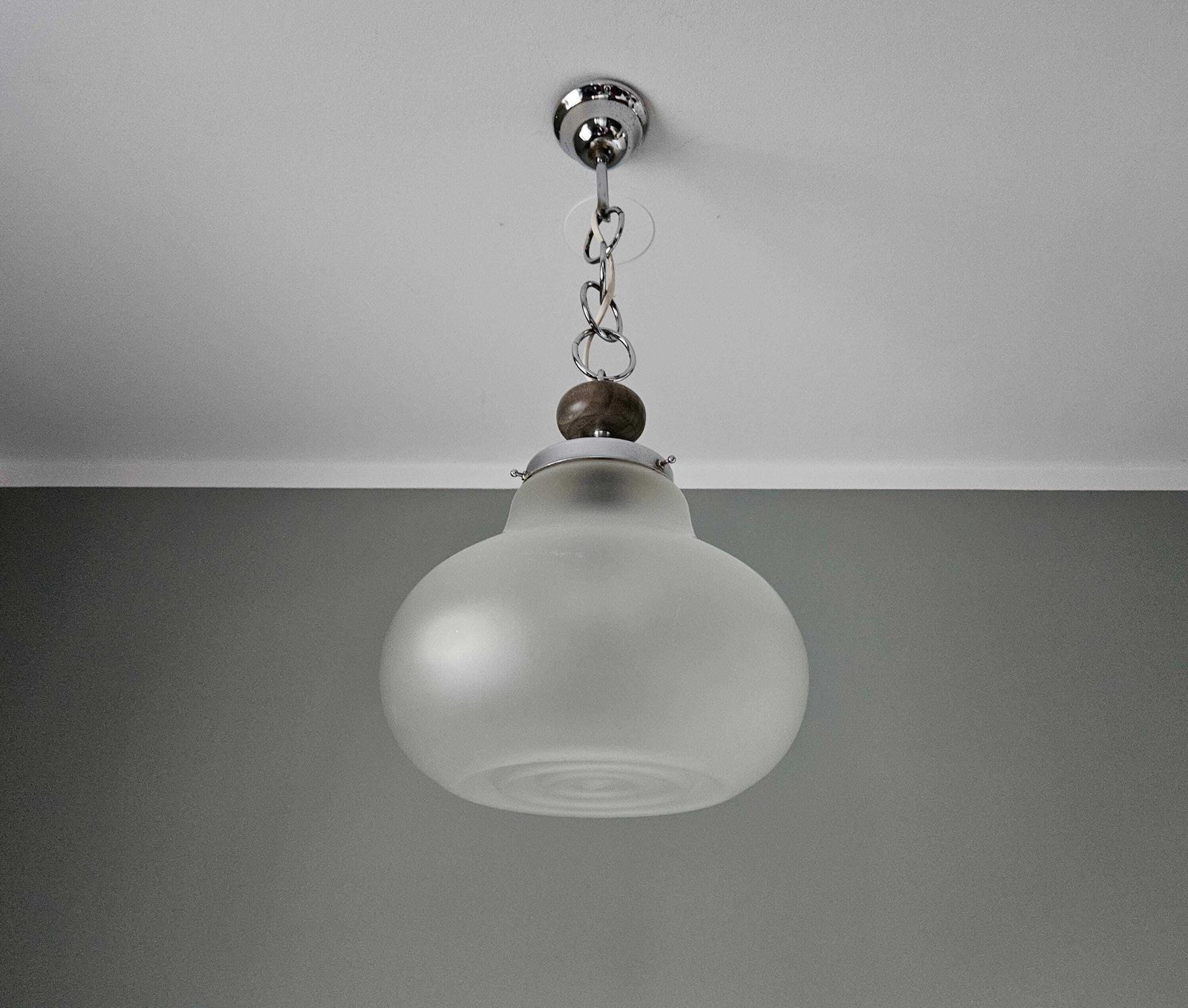 Mid Century Modern Glass Pendant Light / Frosted Glass Globe Hanging Light / Vintage Ceiling Lamp / Space Age Light Fixture / Mcm photo furniture