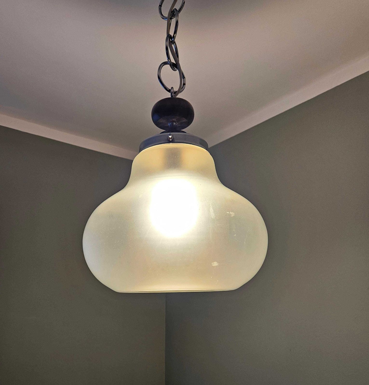 Mid Century Modern Glass Pendant Light / Frosted Glass Globe Hanging Light / Vintage Ceiling Lamp / Space Age Light Fixture / Mcm photo 164.0