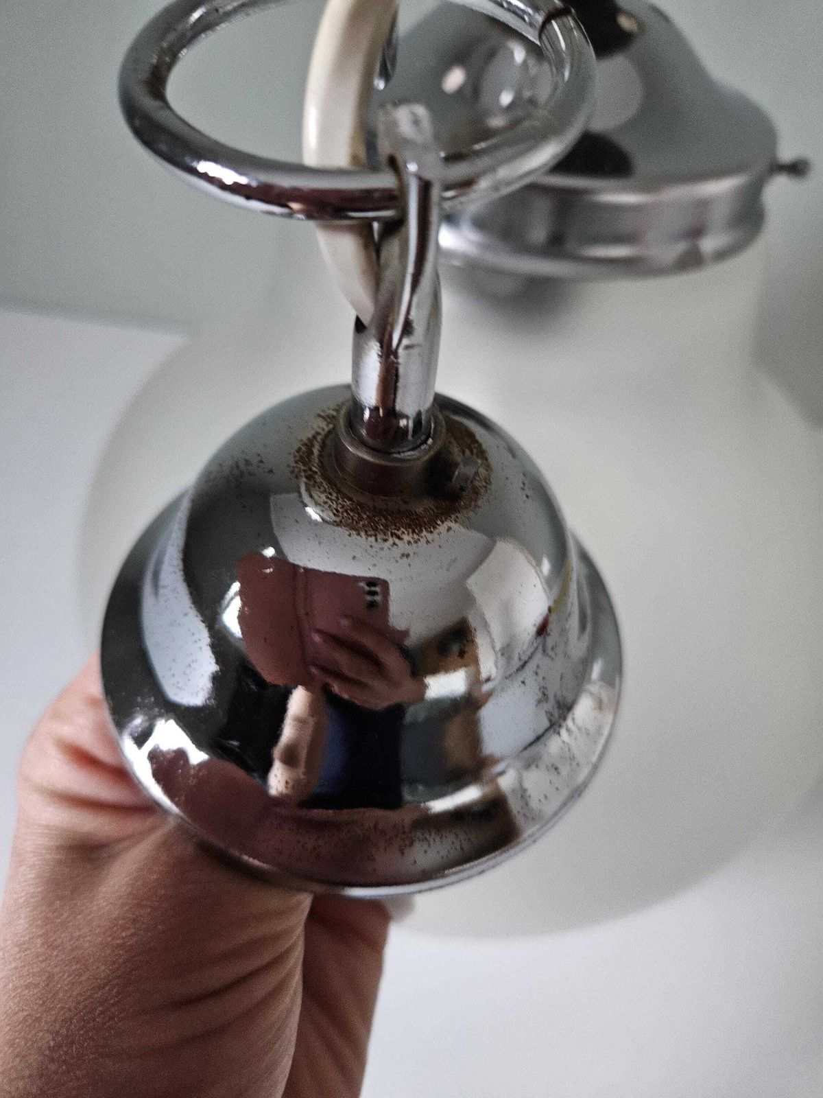 Mid Century Modern Glass Pendant Light / Frosted Glass Globe Hanging Light / Vintage Ceiling Lamp / Space Age Light Fixture / Mcm photo vinterior