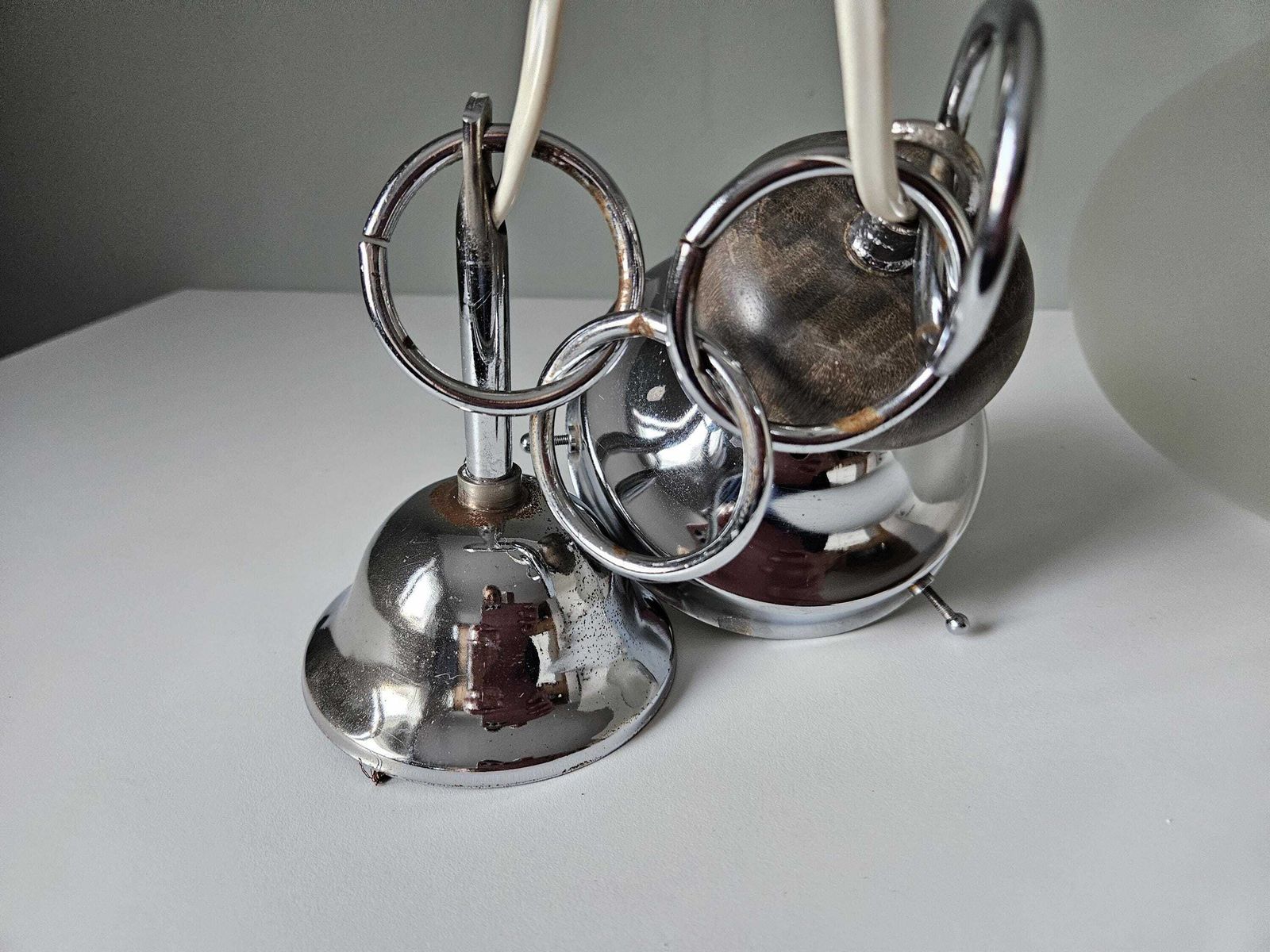 photo furniture Mid Century Modern Glass Pendant Light / Frosted Glass Globe Hanging Light / Vintage Ceiling Lamp / Space Age Light Fixture / Mcm