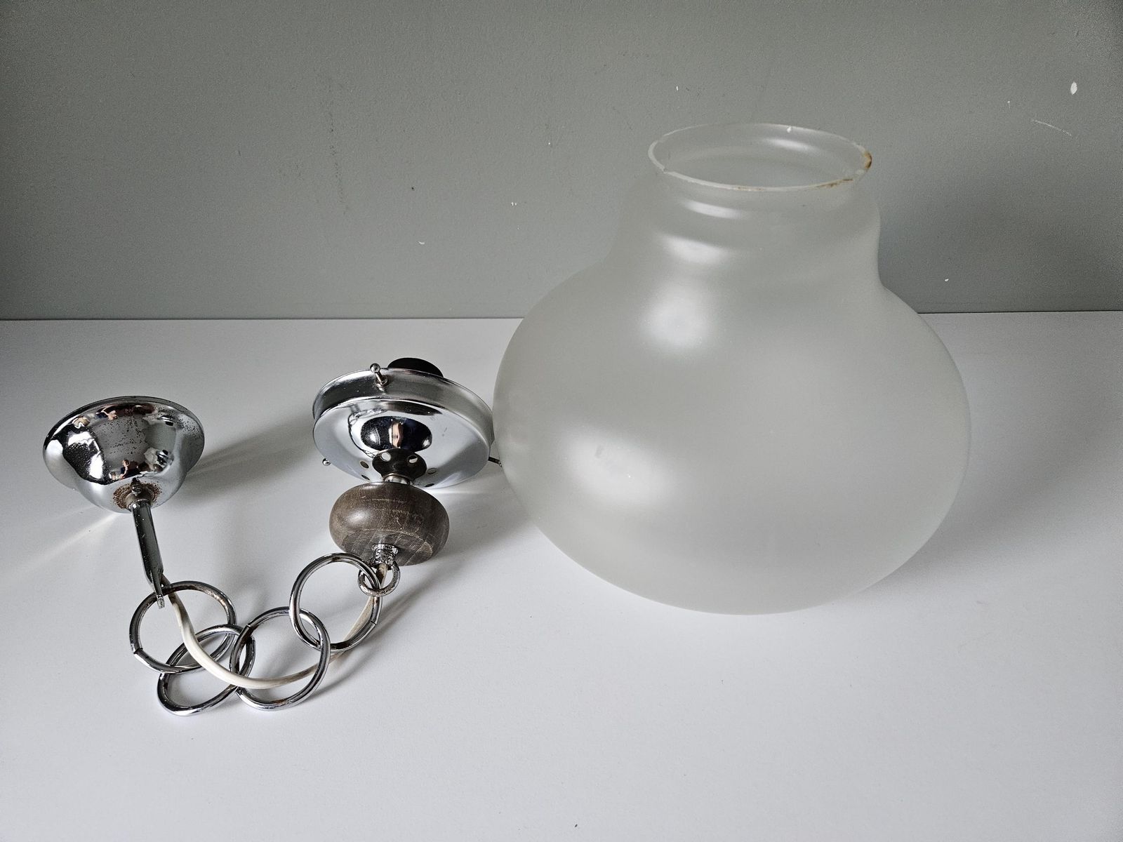 photo for sale Mid Century Modern Glass Pendant Light / Frosted Glass Globe Hanging Light / Vintage Ceiling Lamp / Space Age Light Fixture / Mcm