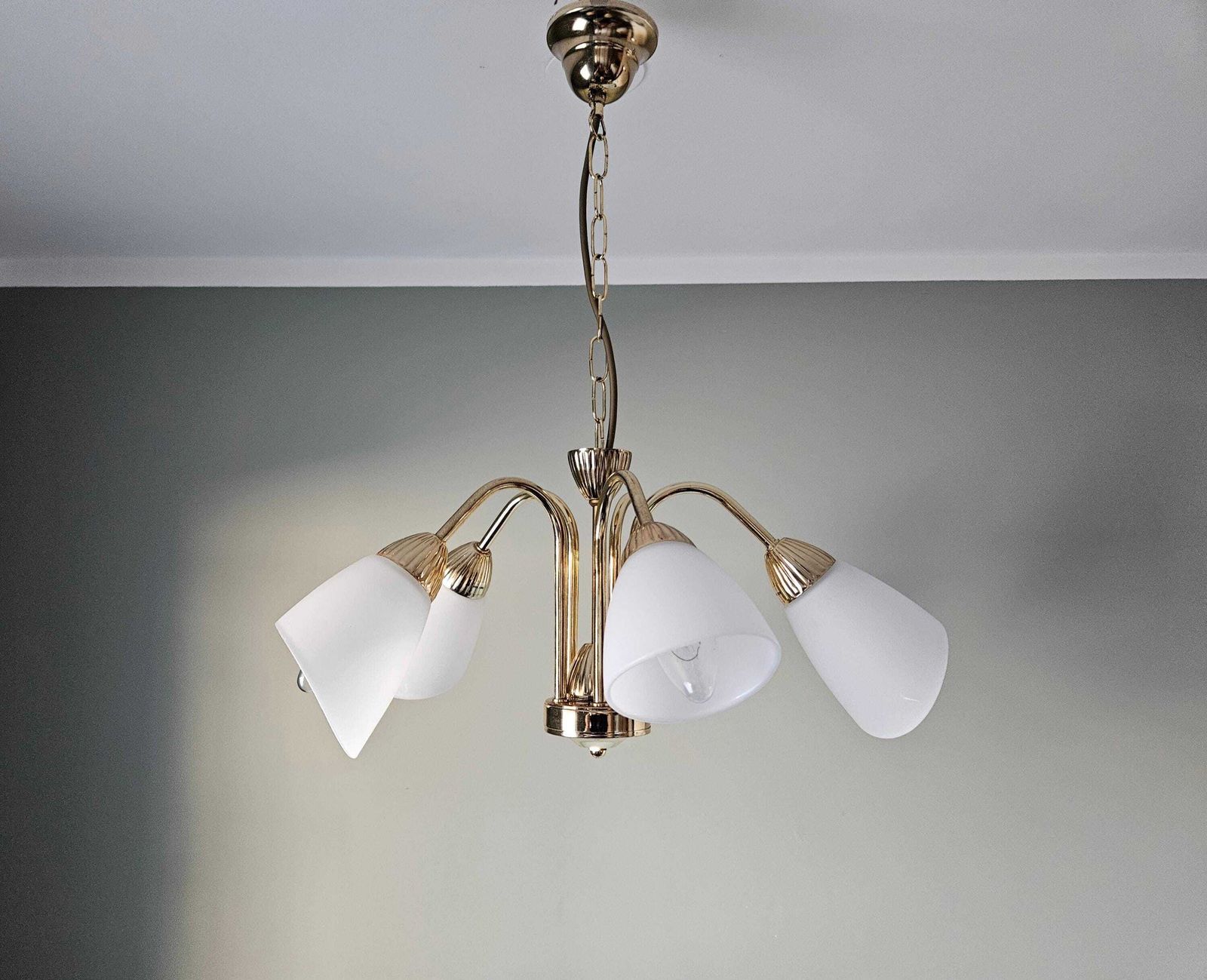 Vintage Chandelier, Brass Pendant Light, Ceiling Lamp, Hollywood Regency Style, Golden 5 Arm Hanging Lamp, Vintage Light Fixture photo for sale