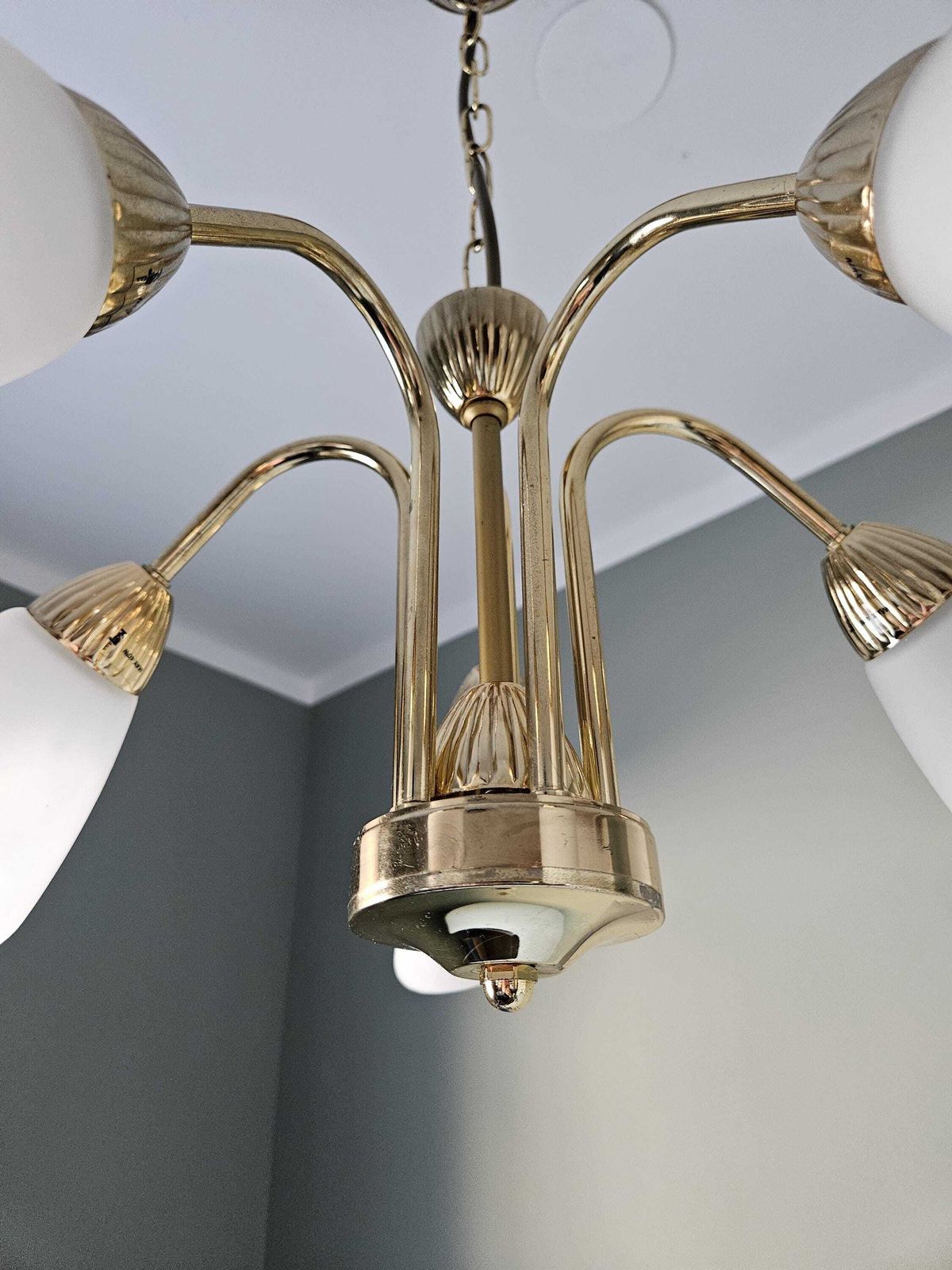 Vintage Chandelier, Brass Pendant Light, Ceiling Lamp, Hollywood Regency Style, Golden 5 Arm Hanging Lamp, Vintage Light Fixture photo 194.0