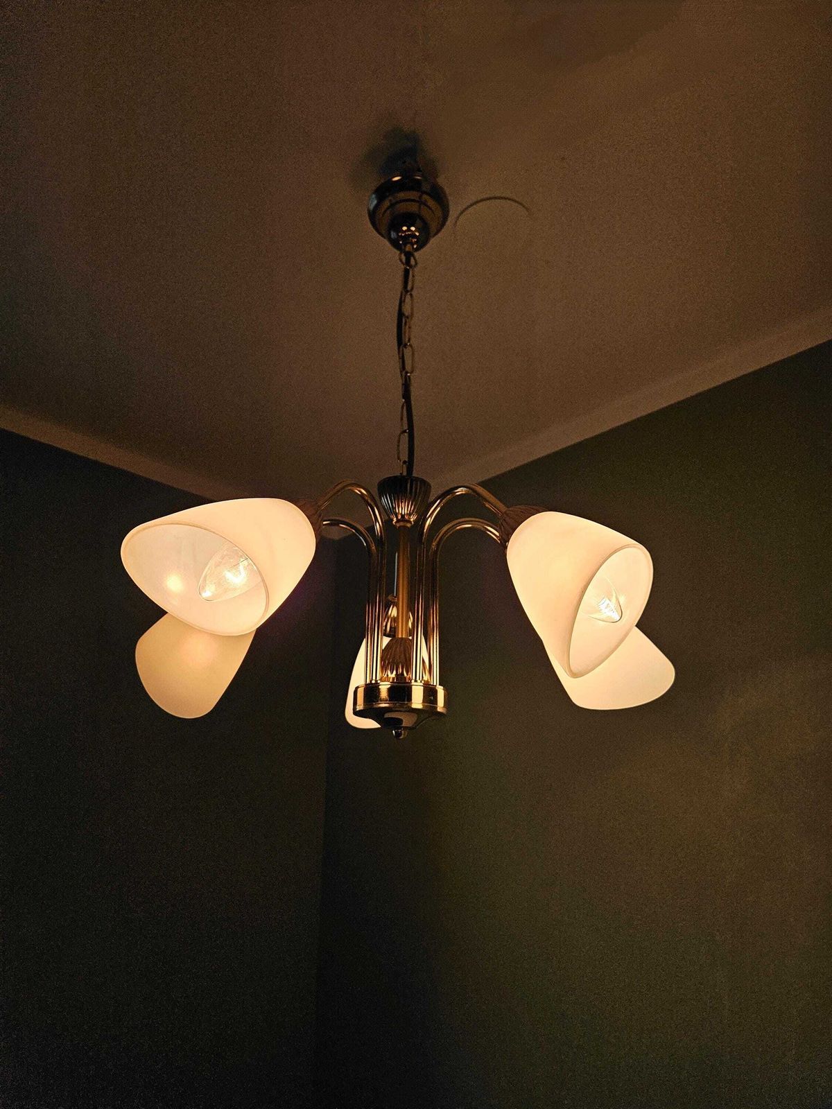 Vintage Chandelier, Brass Pendant Light, Ceiling Lamp, Hollywood Regency Style, Golden 5 Arm Hanging Lamp, Vintage Light Fixture photo buy