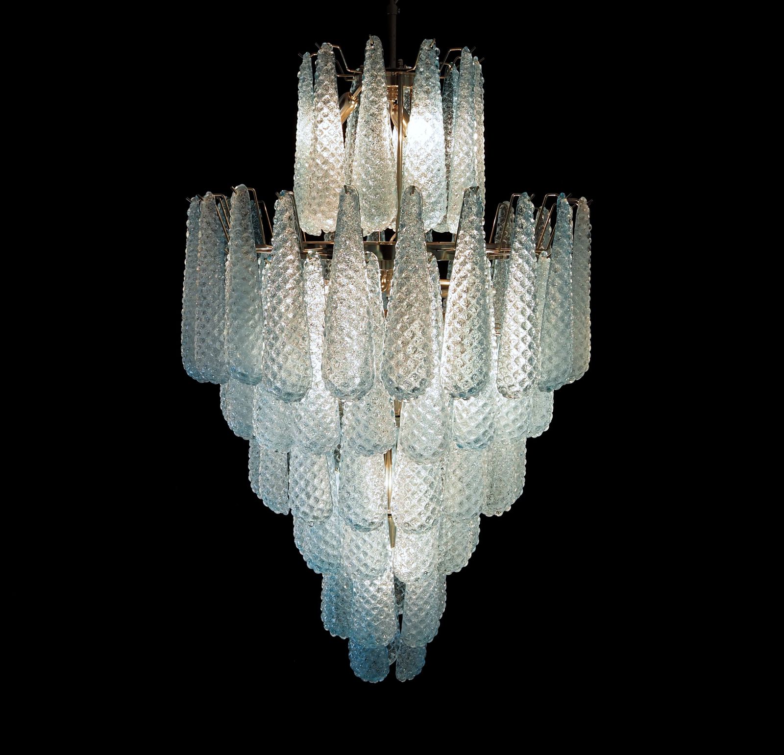Huge Italian Vintage Murano Glass Chandelier   85 Glass Blue Petals Drop photo for sale